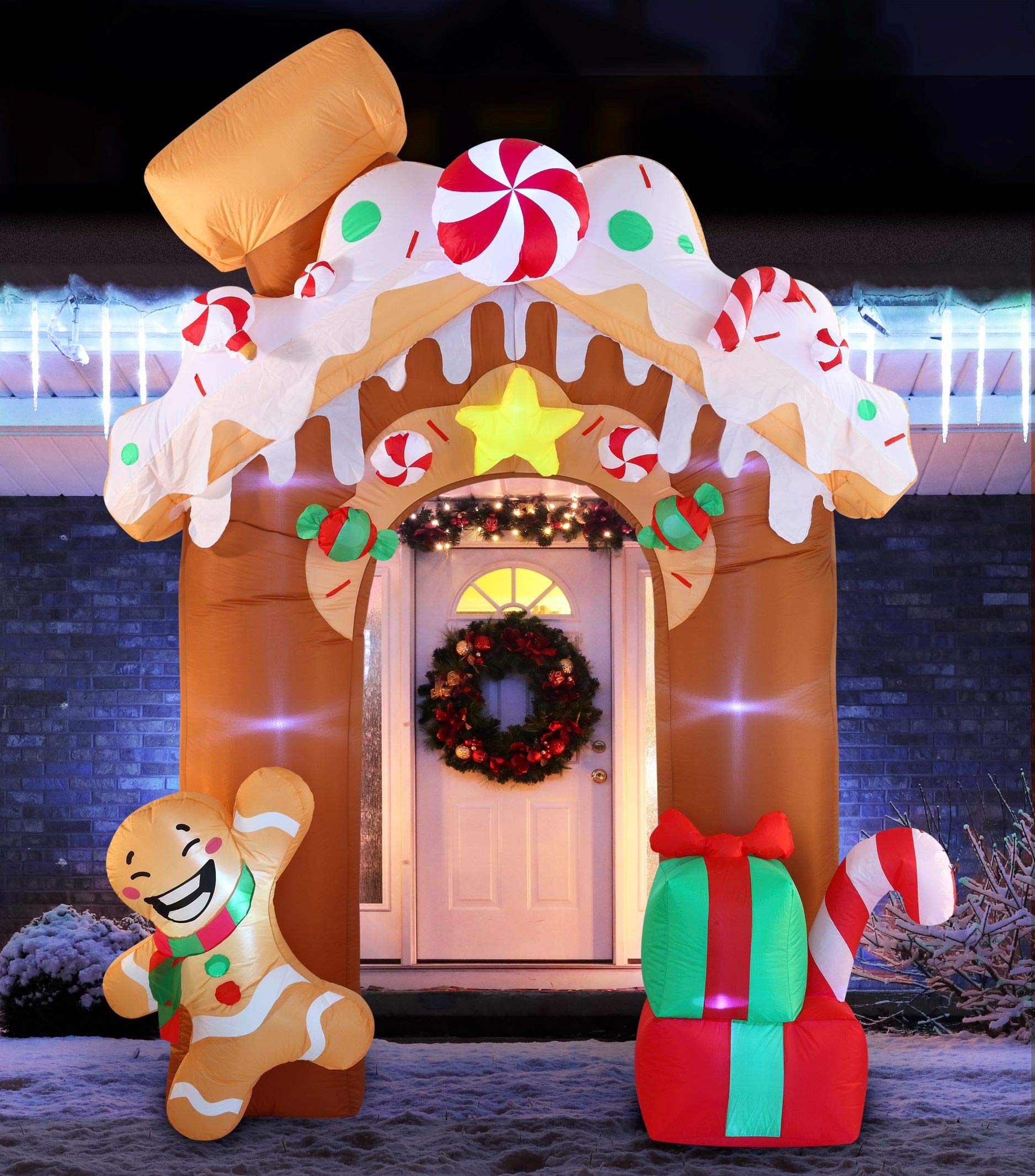 Photo 1 of Joiedomi Christmas Inflatable Gingerbread House Archway 10 ft with Built-in LEDs Blow Up Inflatables for Christmas Party Indoor, Outdoor, Yard, Garden, Lawn Décor, Holiday Season Decorations