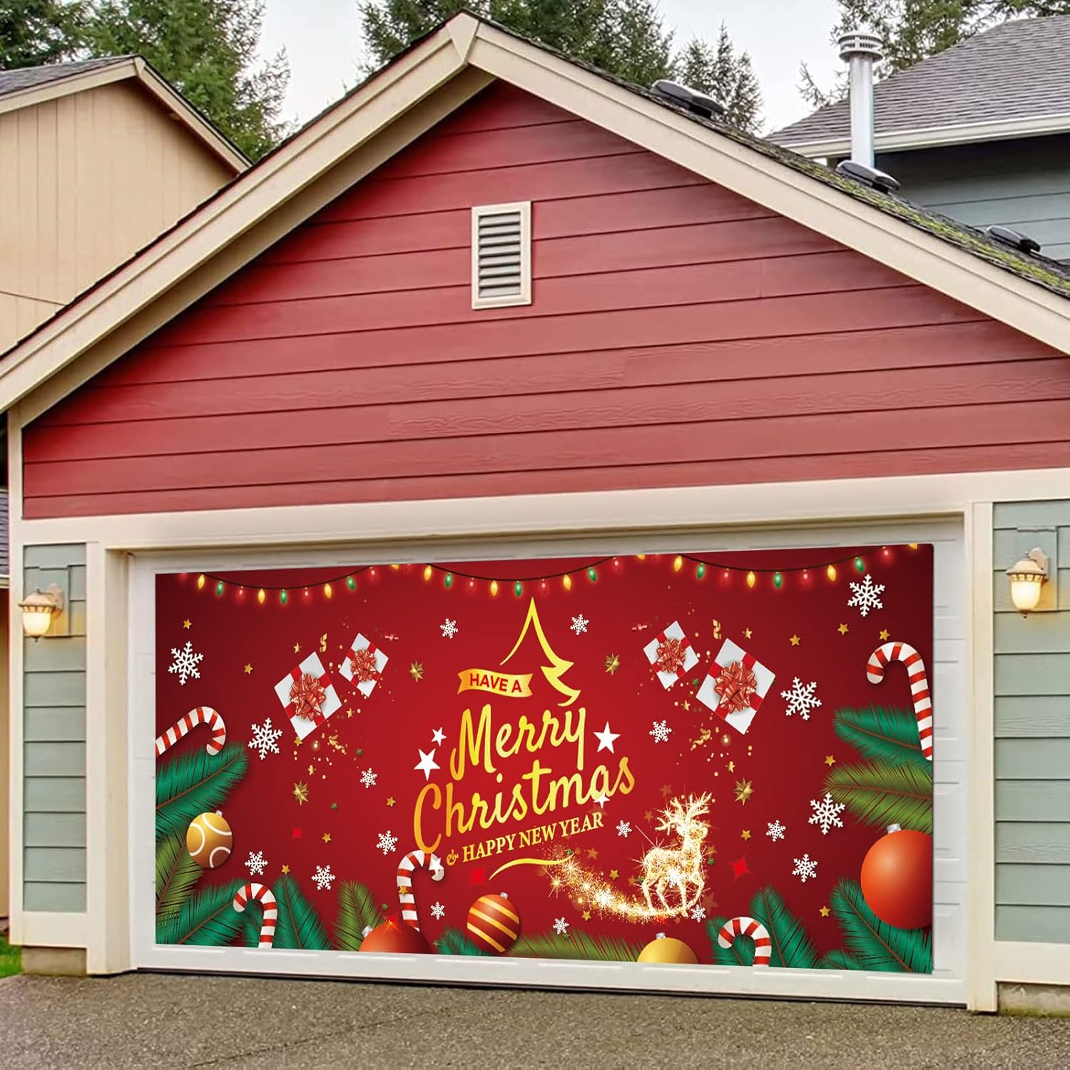 6.5 x 16 ft Merry Christmas Garage Door Banner, Winter