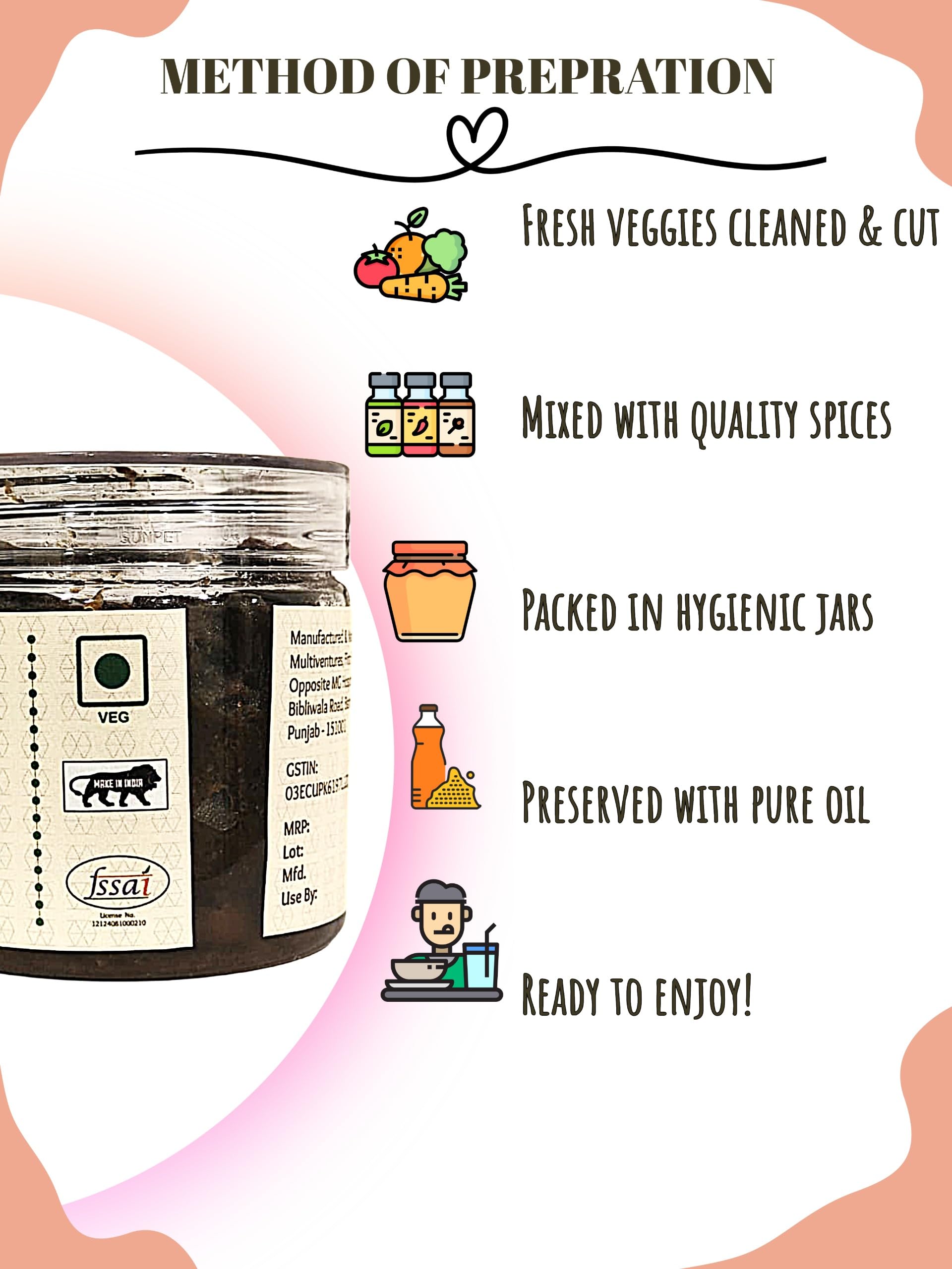 HOMYTANGS Carrot Pickle 400g β Tangy, Sweet & Spicy Gajar Ka Achaar, Homemade, Healthy, Glass Jar, Ideal for Meals 3
