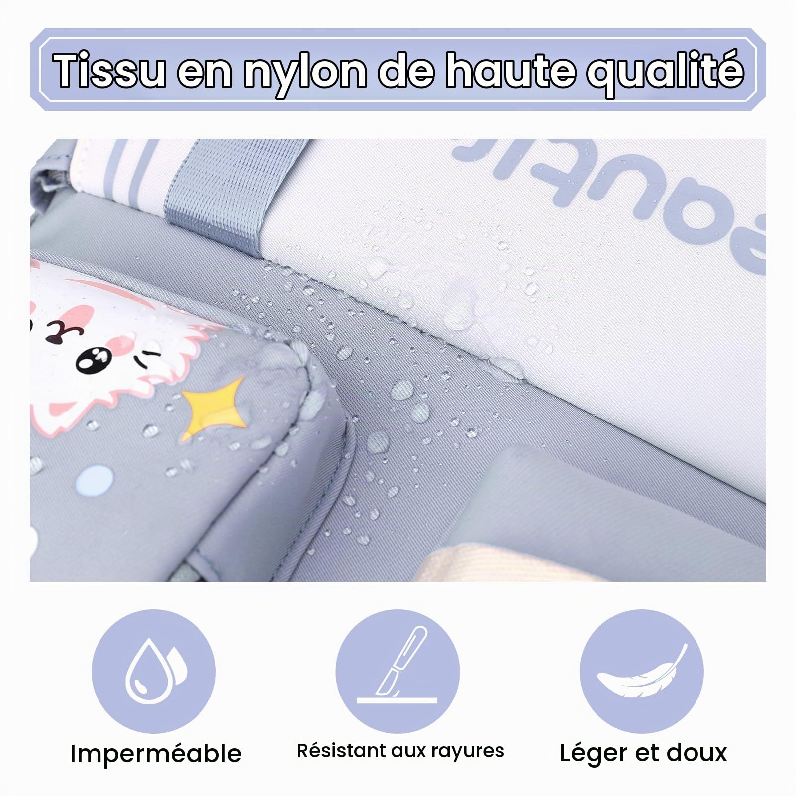 IvyH Sac A Dos pour Enfant Adolescentes Cartable Fille Primaire, Kawaii Sac D'école pour Fille Garçon 8 10 à 16 ans, Sac Ecole Léger et Imperméable, 30x20x46 cm, Bleu
