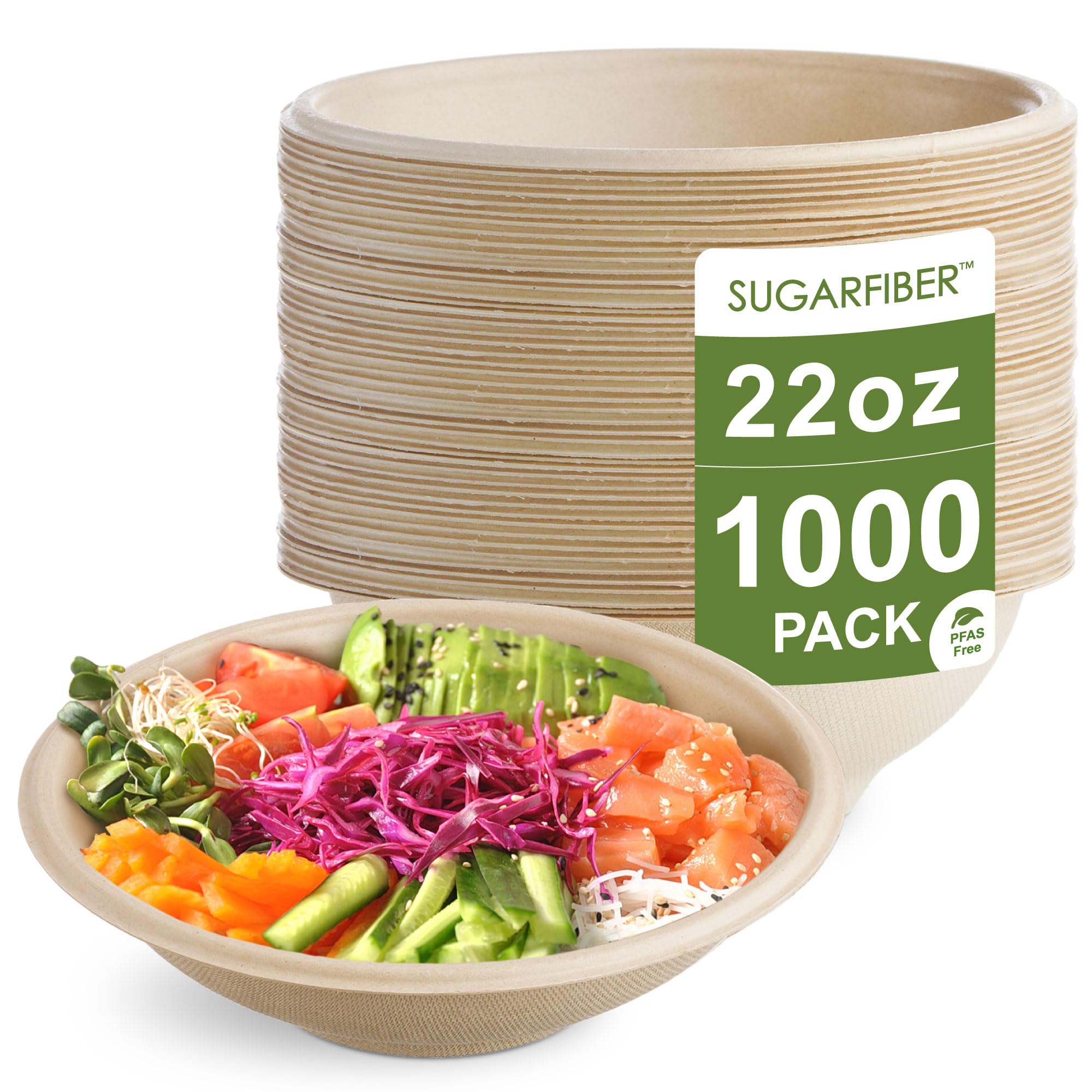 22oz Compostable Paper Bowls Disposable Round Natural Bowl with PLA coating