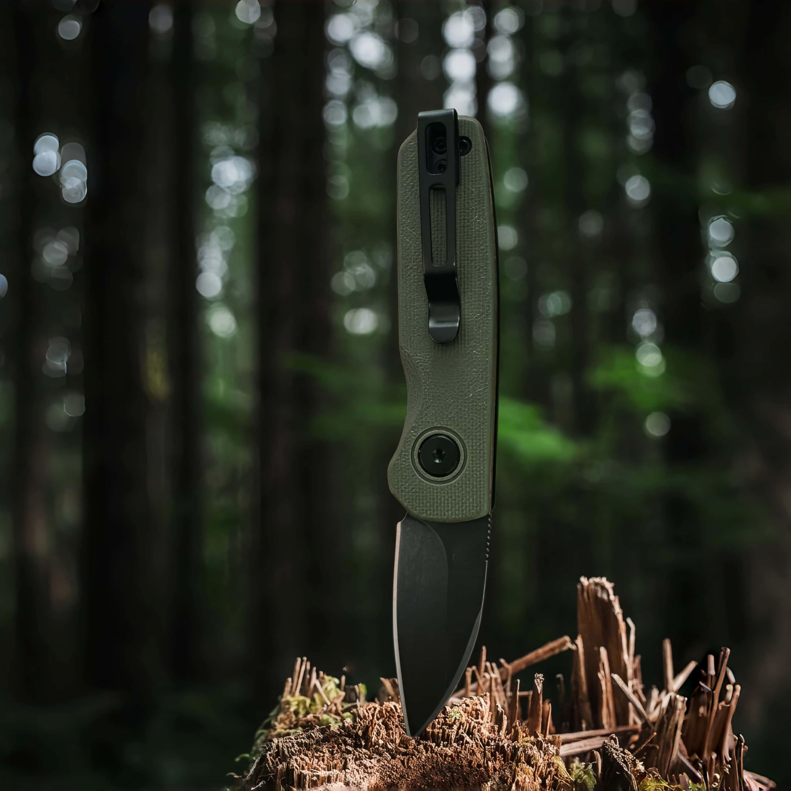 Kleines Klapptaschenmesser – 4,98 cm lange Wharncliffe-Klinge, D2-Stahl, strukturierter G10-Griff, Geschenk für Männer und Frauen zum täglichen Tragen, Camping, Wan (Grün)