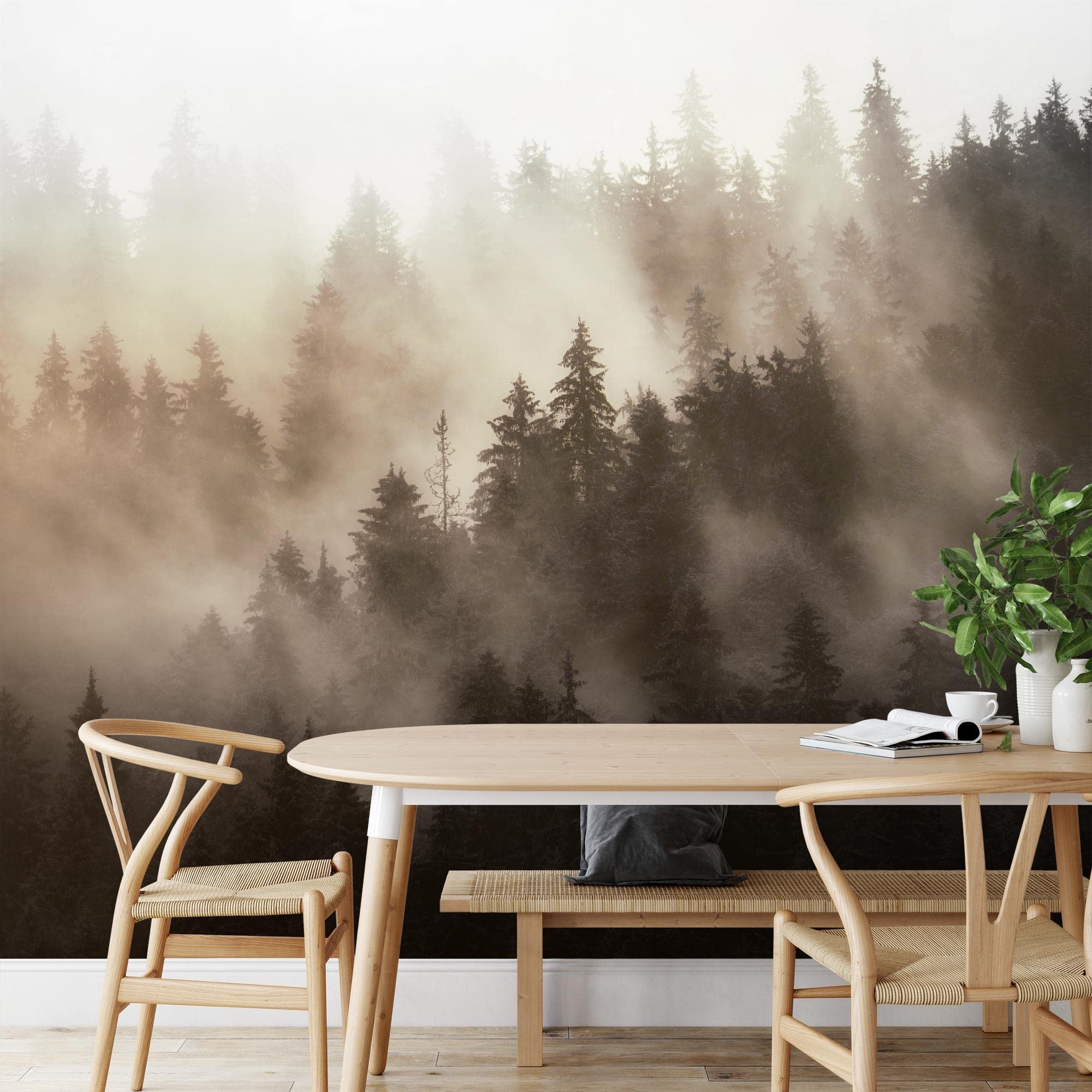 Runa Art Papel tapiz fotográfico bosque de niebla 352 x 250 cm Lana Fondo De Pantalla XXL Moderna Decoración De Pared Sala Cuarto Oficina Salón orange 9552011b