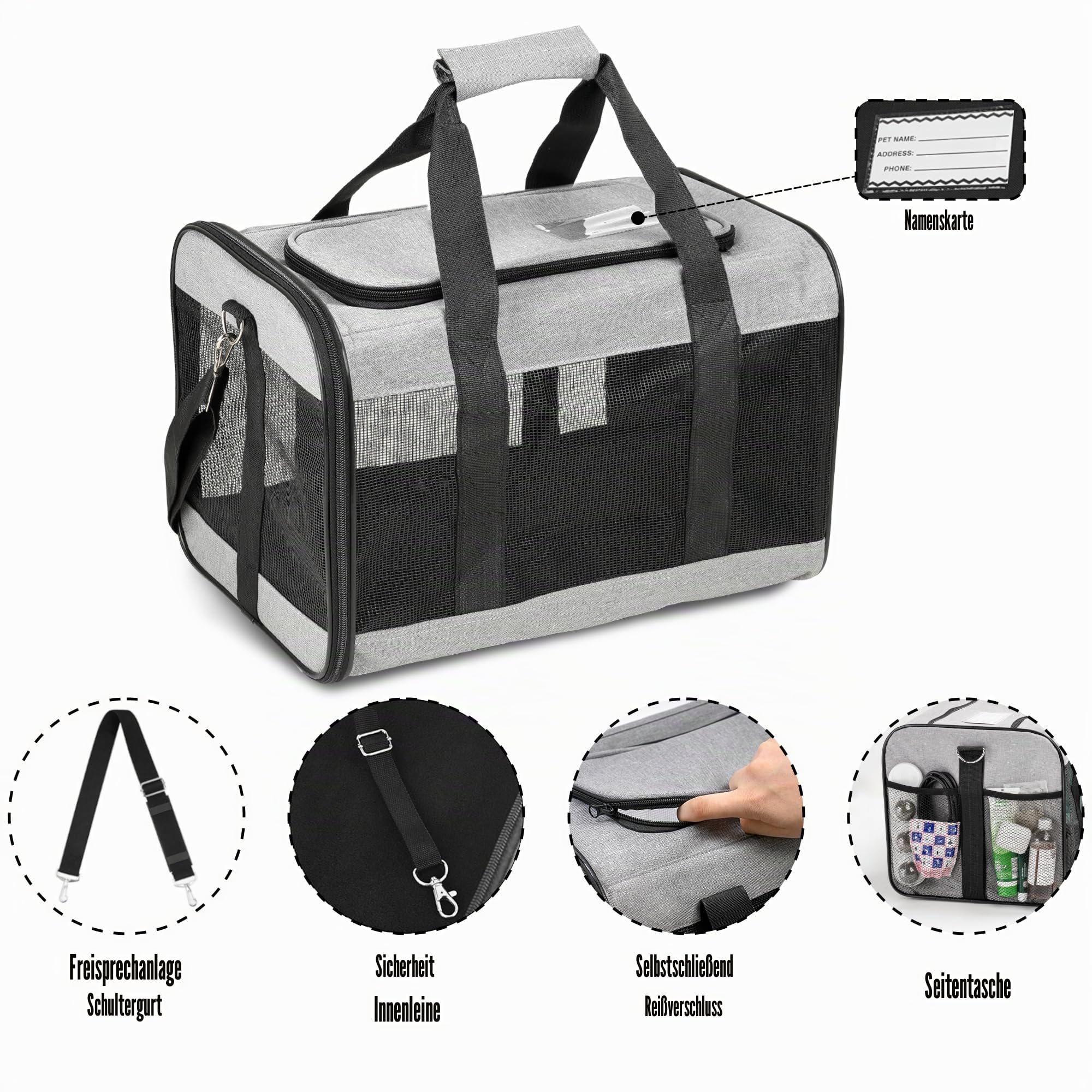 HITSLAM hundebox Faltbar Hundetransportbox Katzentransportbox Katzenbox Transportbox katzentasche für Hund, Katzen, Airline Zugelassen, Reisefreundliche Transporttasche (L)