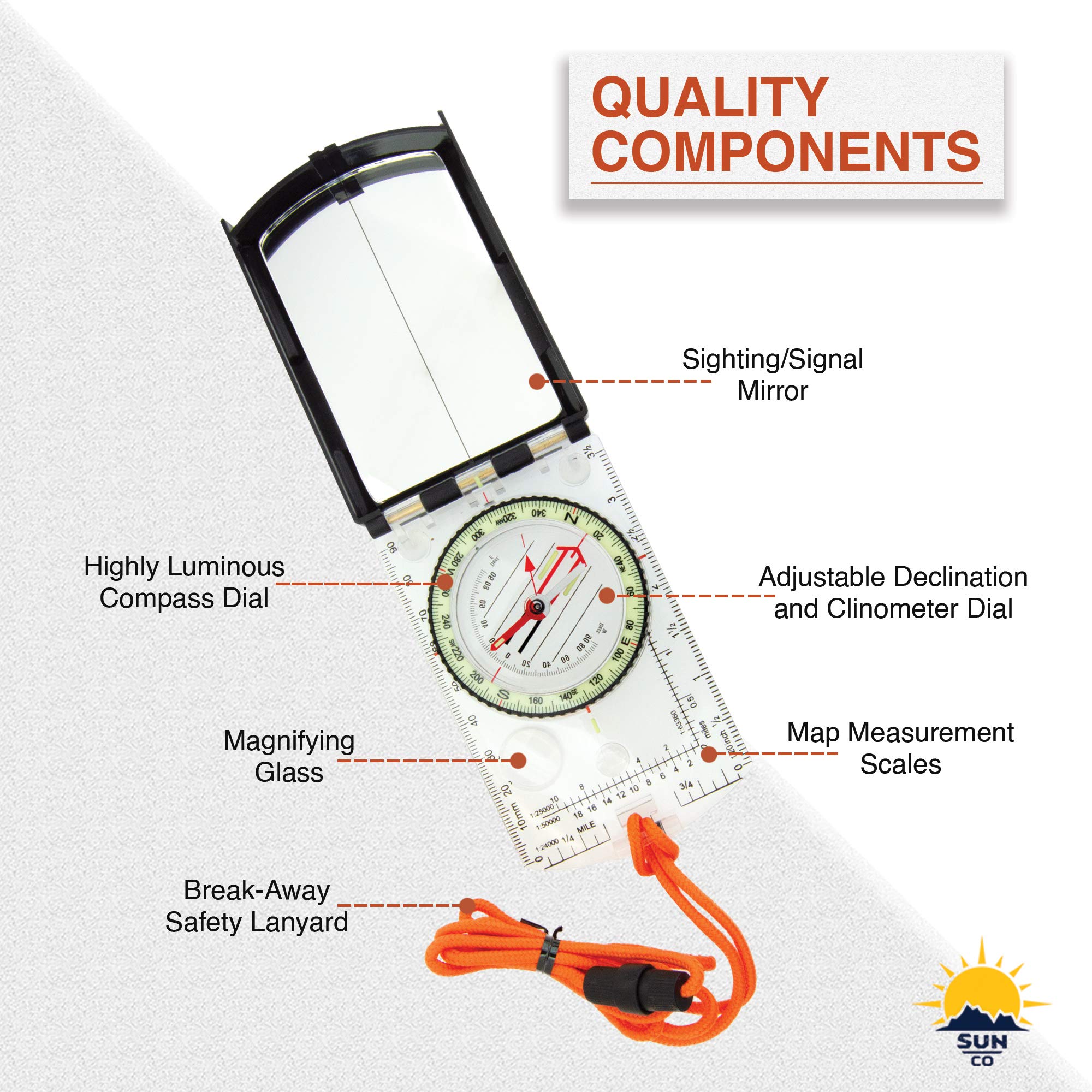 Sun Company ProSight Sighting Map Compass with Adjustable Declination - Lightweight Orienteering Baseplate Compass for Hiking, Backpacking, and Survival Navigation | Professional Grade Compass
