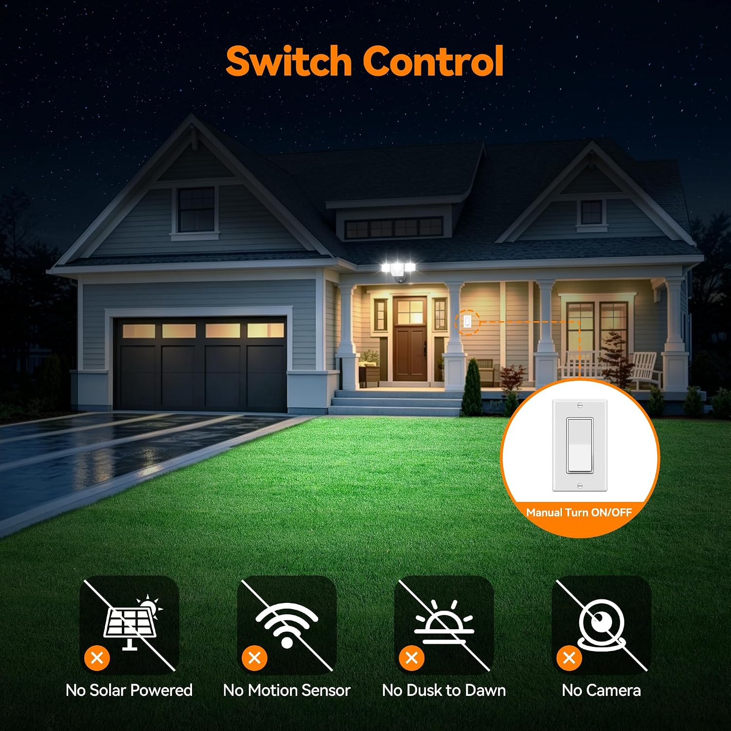 85W 10000LM Switch Controlled Outdoor Flood Lights, 4-Head Super Bright LED Security Light, 5000K Daylight, IP65 Waterproof Hardwired Exterior Light for Outside Garage Yard (Black) image 3