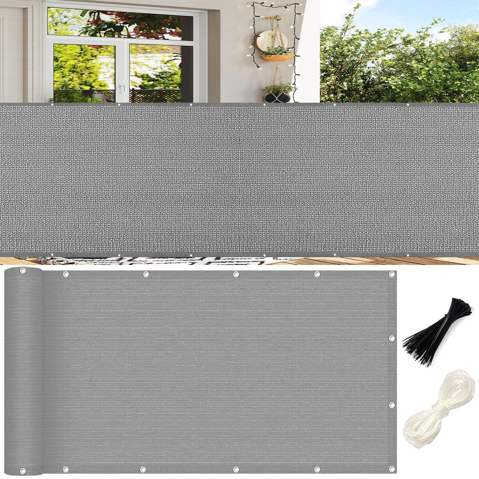 Brise vue 120x1000 cm en HDPE gris clair pour clôture de jardin