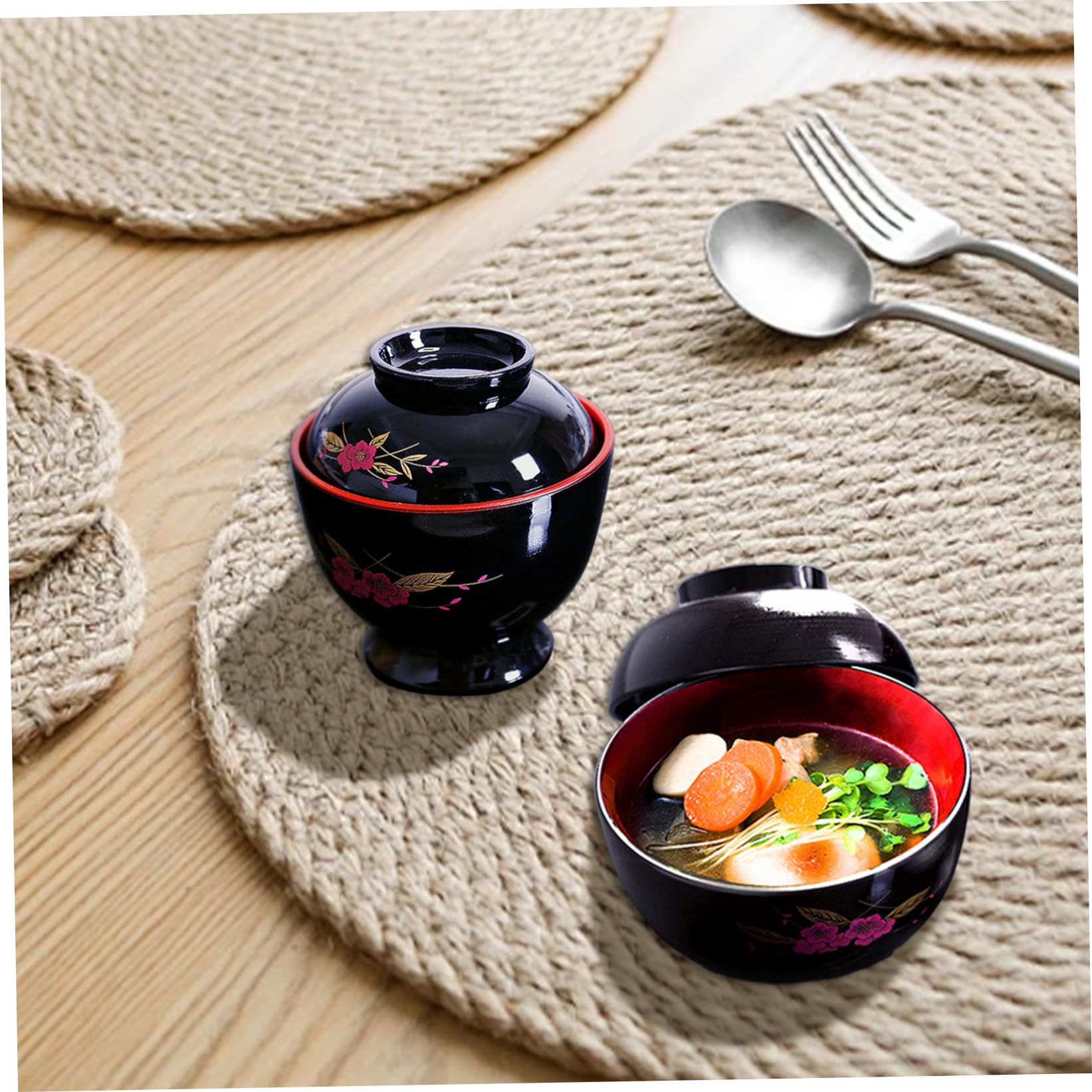 2 ciotole per zuppa di miso 2 ciotole giapponesi in plastica con coperchio per zuppa di miso da cucina coreana da 3, 7x3, 7 pollici