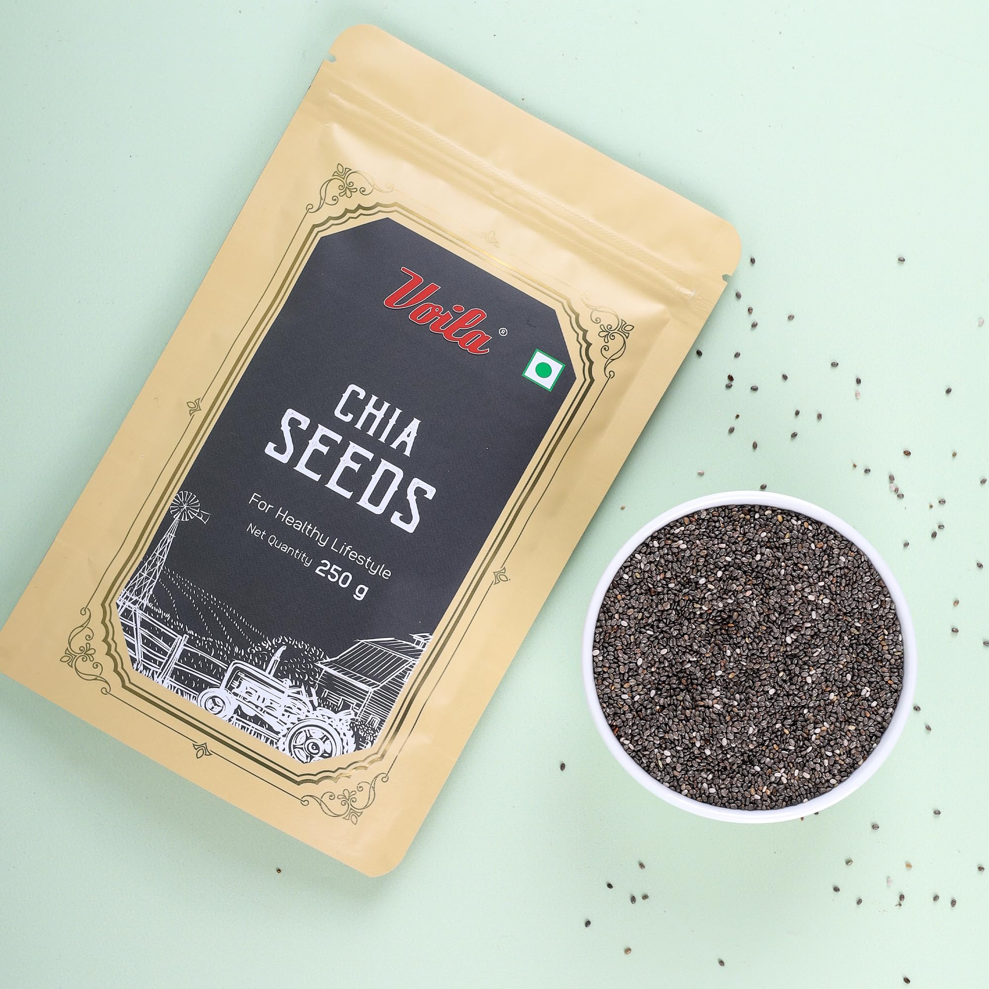 Voila Chia Seeds 250g | Premium Quality Natural Chia Seeds | Rich Source of Plant-Based Protein, Dietary Fiber & Omega-3 Fatty Acids | Superfood for Smoothies, Oatmeal, Yogurt, Salads, Baking & Healthy Recipes | Vegan & Vegetarian Friendly | Hygienically Packed| Rich In Omega - 3 | High Protein & Fiber 1