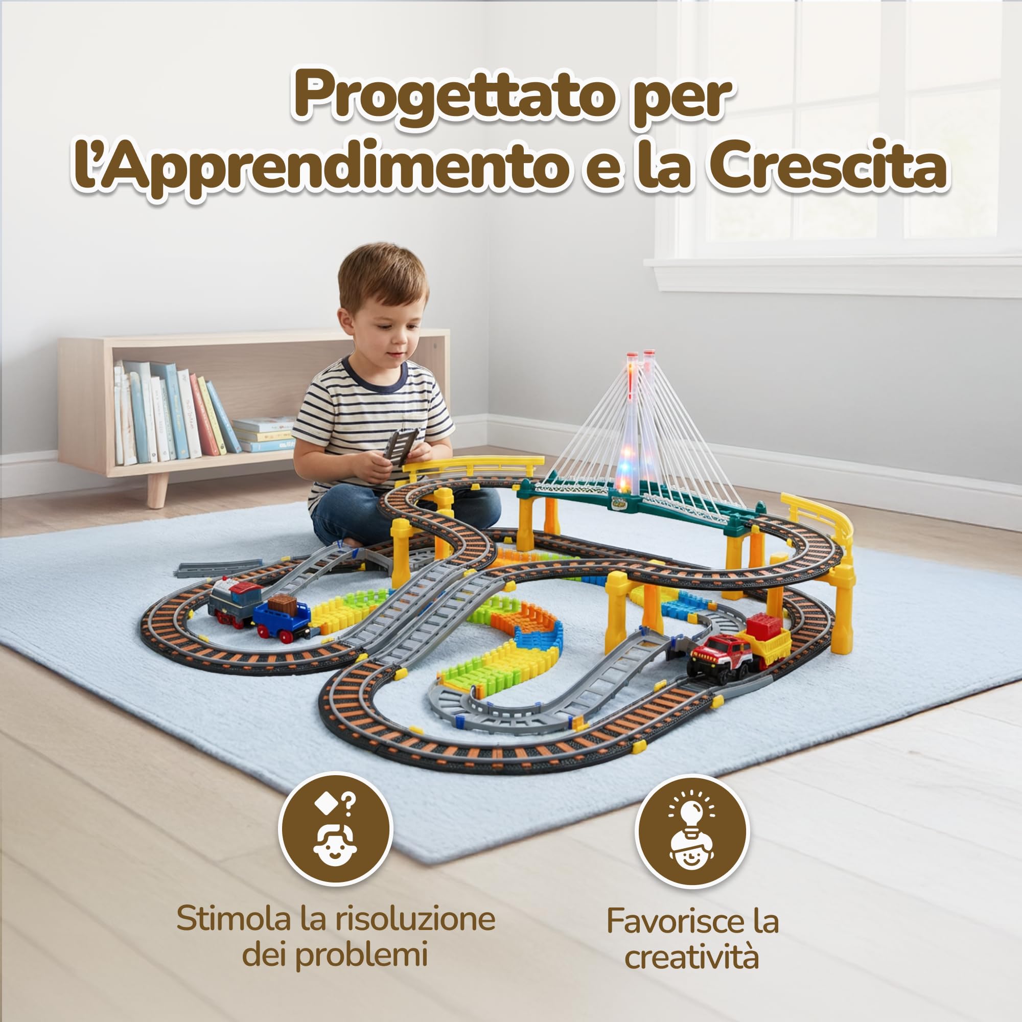 Kinderplay Trenino Elettrico per Bambini 2 in 1 con Pista da Corsa – Set 192 Pezzi con Luci e Suoni – Gioco Creativo 3+ – Binari 89x69 cm, Lunghezza Totale 700 cm, KP0635