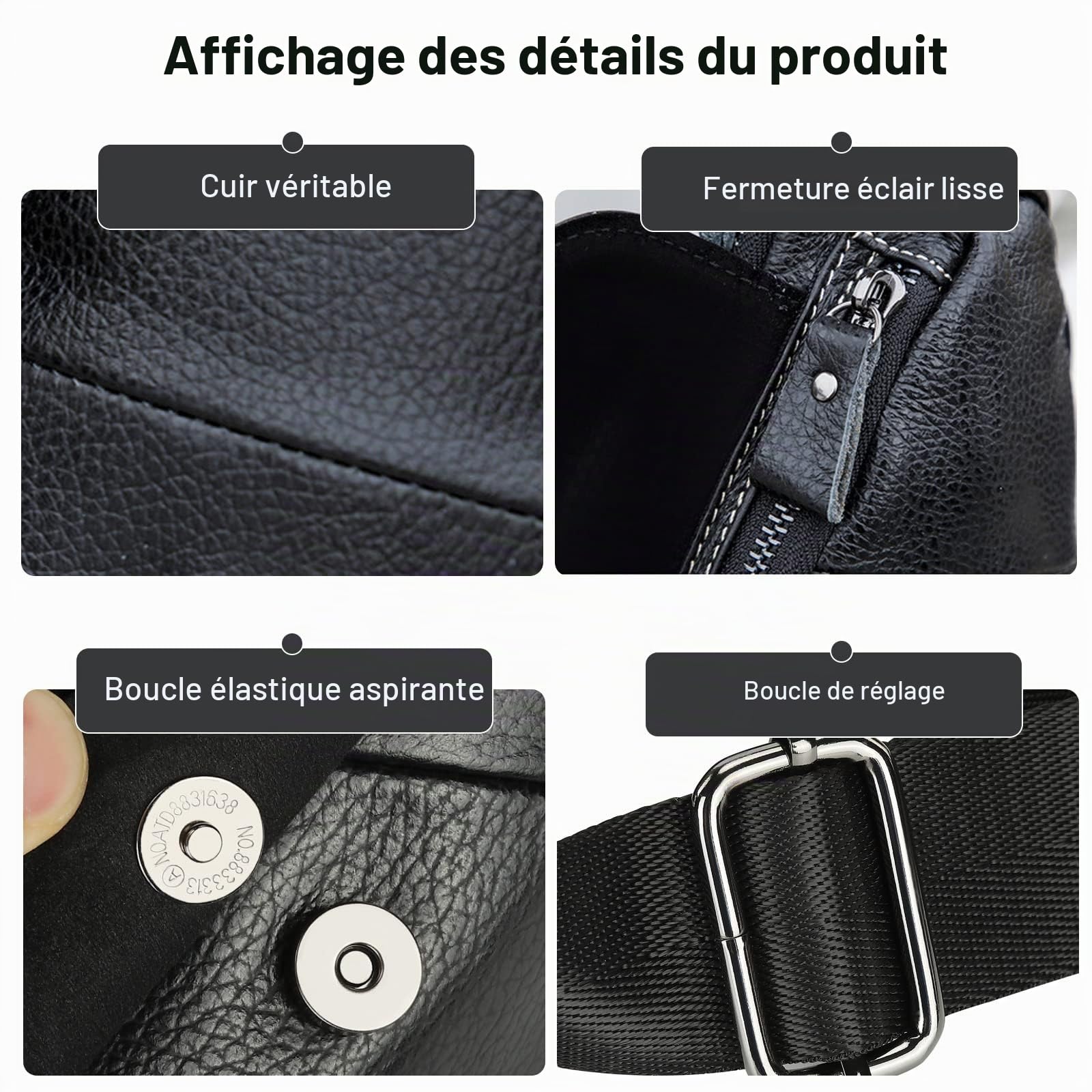 FANDARE Antivol Sac Poitrine Homme Sac Bandoulière des Sports Cuir Sacoche Sac Bandouliere Femmes Sac d'Epaule Sacoche Sacs a Dos Porté pour Voyage Sports épaule Travers Cyclisme Moto Sling Bag Noir