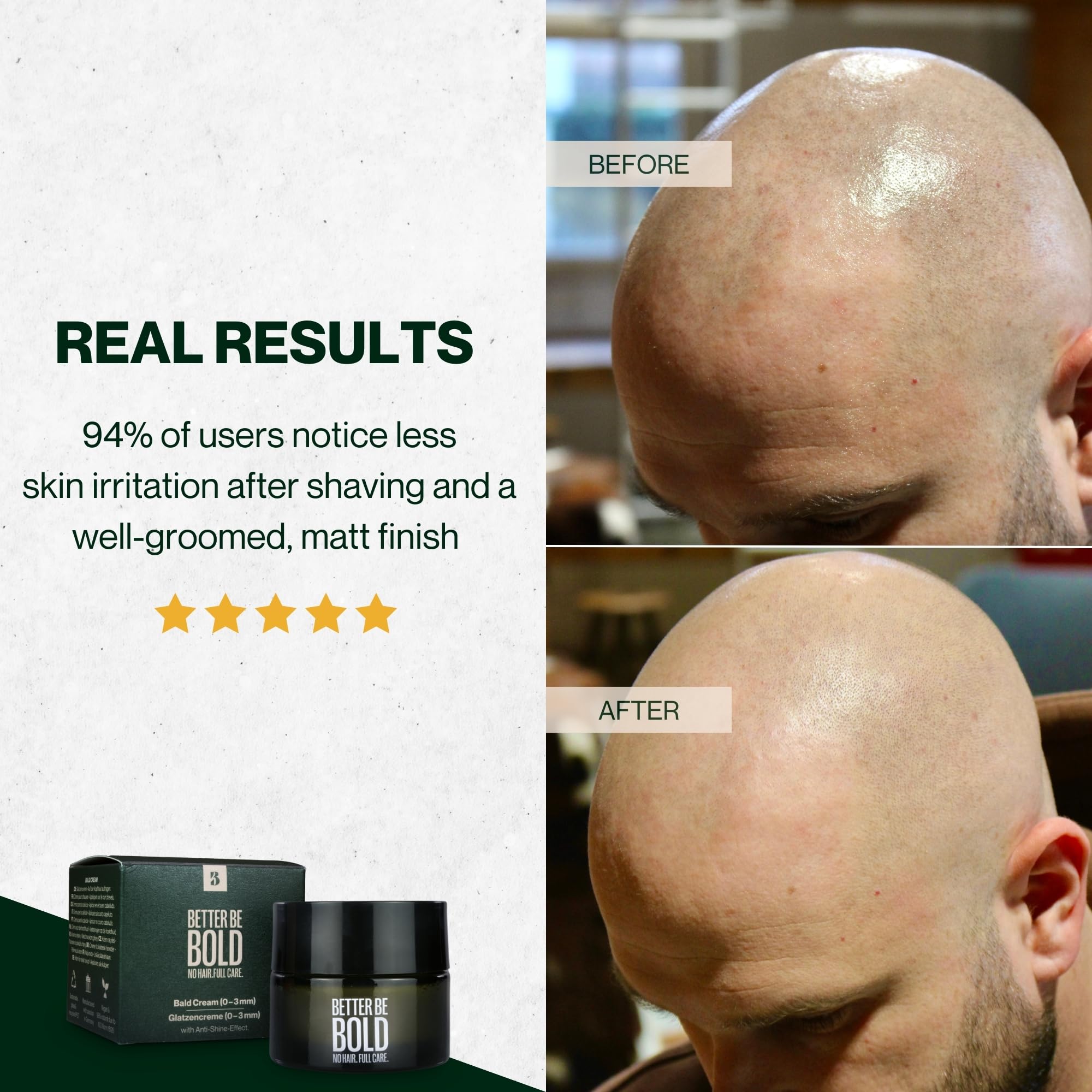 BETTER BE BOLD Crema mate cuero cabelludo rapado 50 ml I Efecto mate natural I Hidratación ligera aloe vera I Reduce brillo I piel sensible I cuidado cabeza calva hombre vegano
