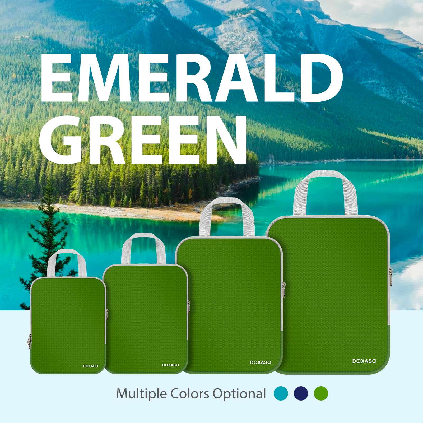 Lot de 4 cubes d'emballage de compression ultra légers et extensibles pour valise, sacs de rangement hydrofuges pour sac à dos (vert)