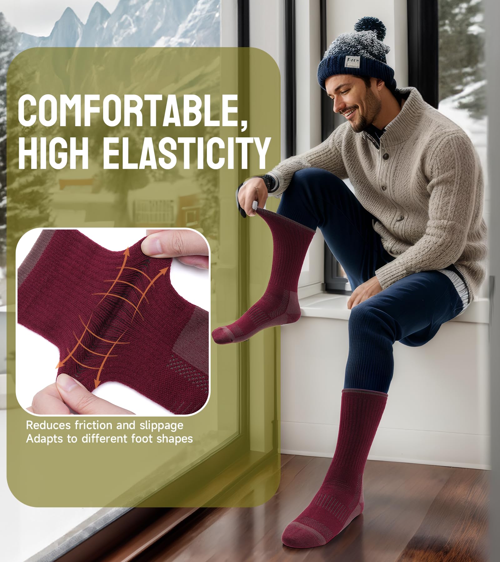 TANSTC Calze in Lana Merino, Calzini Invernali Classici, Traspiranti, per Uomo e Donna, Antiscivolo, Nero/Grigio/Colorato. 3 Paia, 35-38 39-42 43-46 47-50