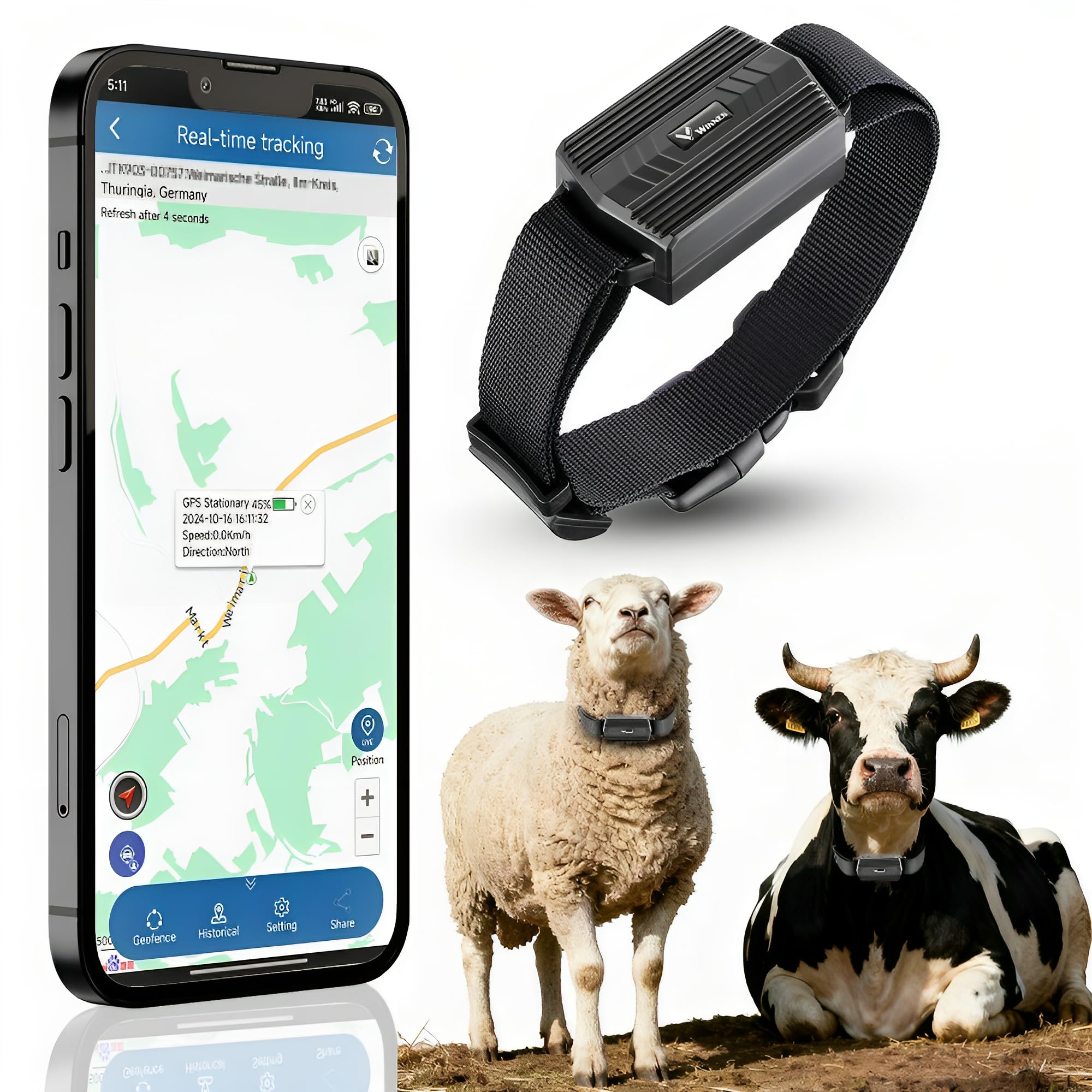 Winnes GPS-Tracker für Kuh/Pferd/Schaf/Kamel, IP66, wasserdicht, Echtzeit-Tracking, GPS-Tracker für große Tiere (TK935)