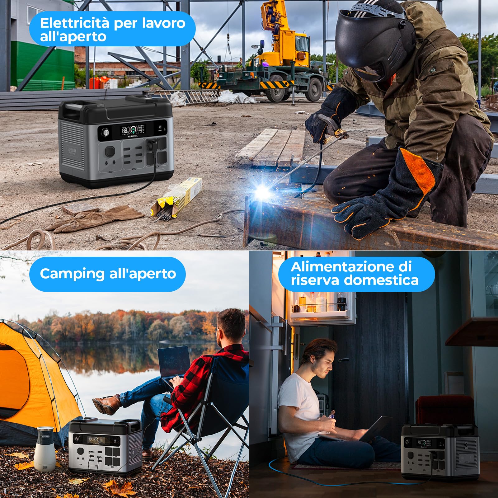OUKITEL P2001 Plus Centrale Elettrica Portatile 2048Wh, Generatore Solare Batteria LiFePO4, 4 prese AC da 2400 W (4800 W Pic), Ricarica Rapida da 0 a 80% in 1 H per Casa Campeggio Emergenza, APP
