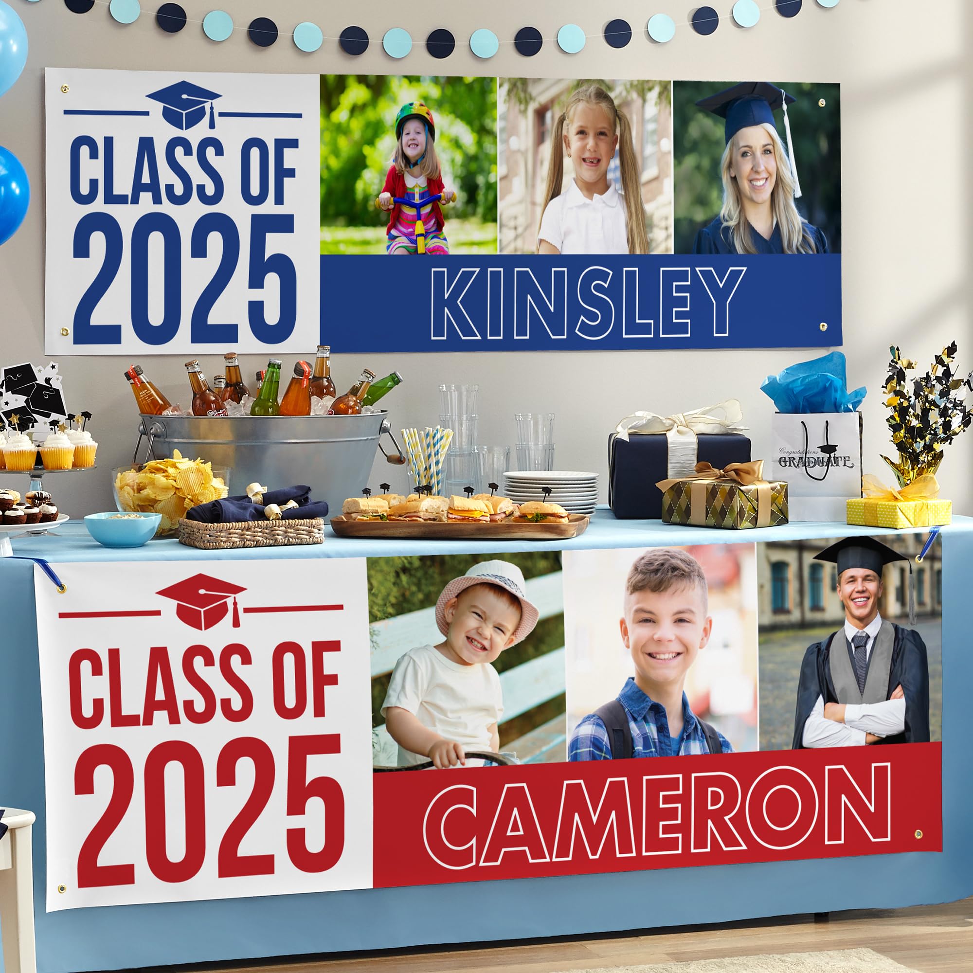 Let's Make Memories Personalized Graduation Banner - Graduation Party Decorations - Customized Congratulations Banner - Class of 2025 - Indoor/Outdoor Vinyl - Way to Grow - Gold - 10 ft.