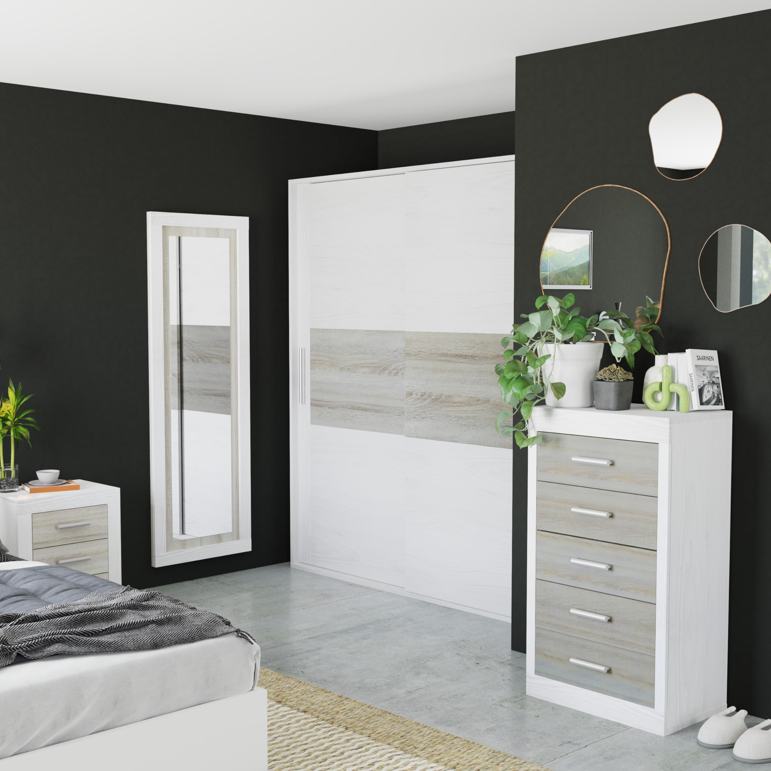 duehome | Espejo Mural Rectangular, Espejo de Pared, Modelo Kira, Acabado en Color Andersen Pino y Gris, Medidas: 60 cm (Ancho) x 180 cm (Alto) x 3,5 cm (Fondo)