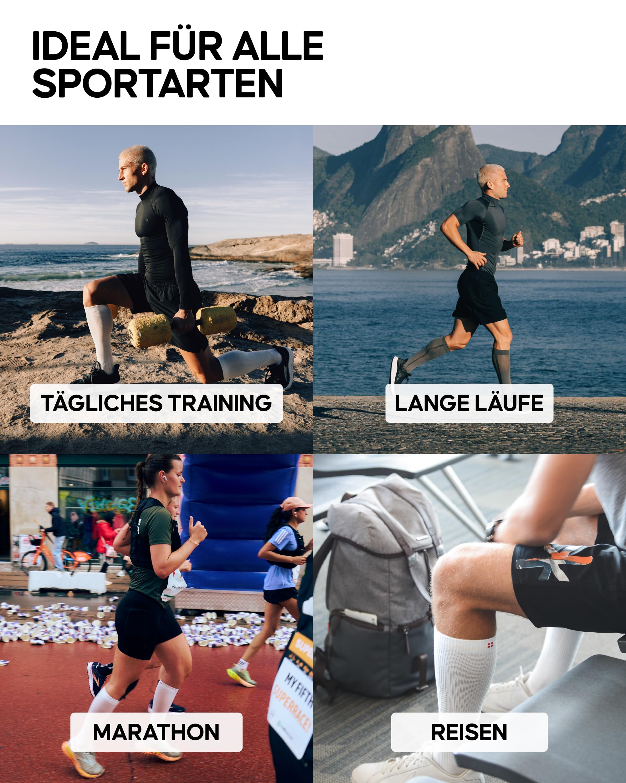 DANISH ENDURANCE Waden Kompressionsstrümpfe ohne Fuß, Waden Kompression, Kompressionssocken, 21-26 mmHg, Damen & Herren, 1 oder 3 Paar