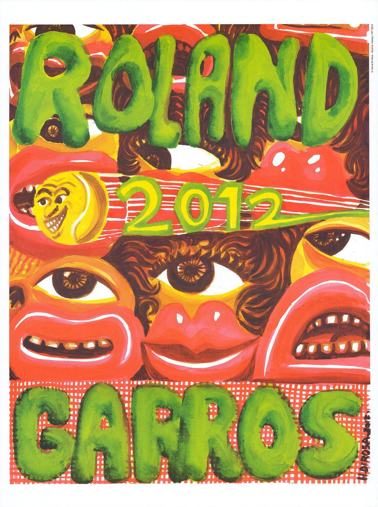 Herve DI ROSA Roland Garros French Open 31.5" x 23.5" Poster 2012 Multicolor, Green, Pink