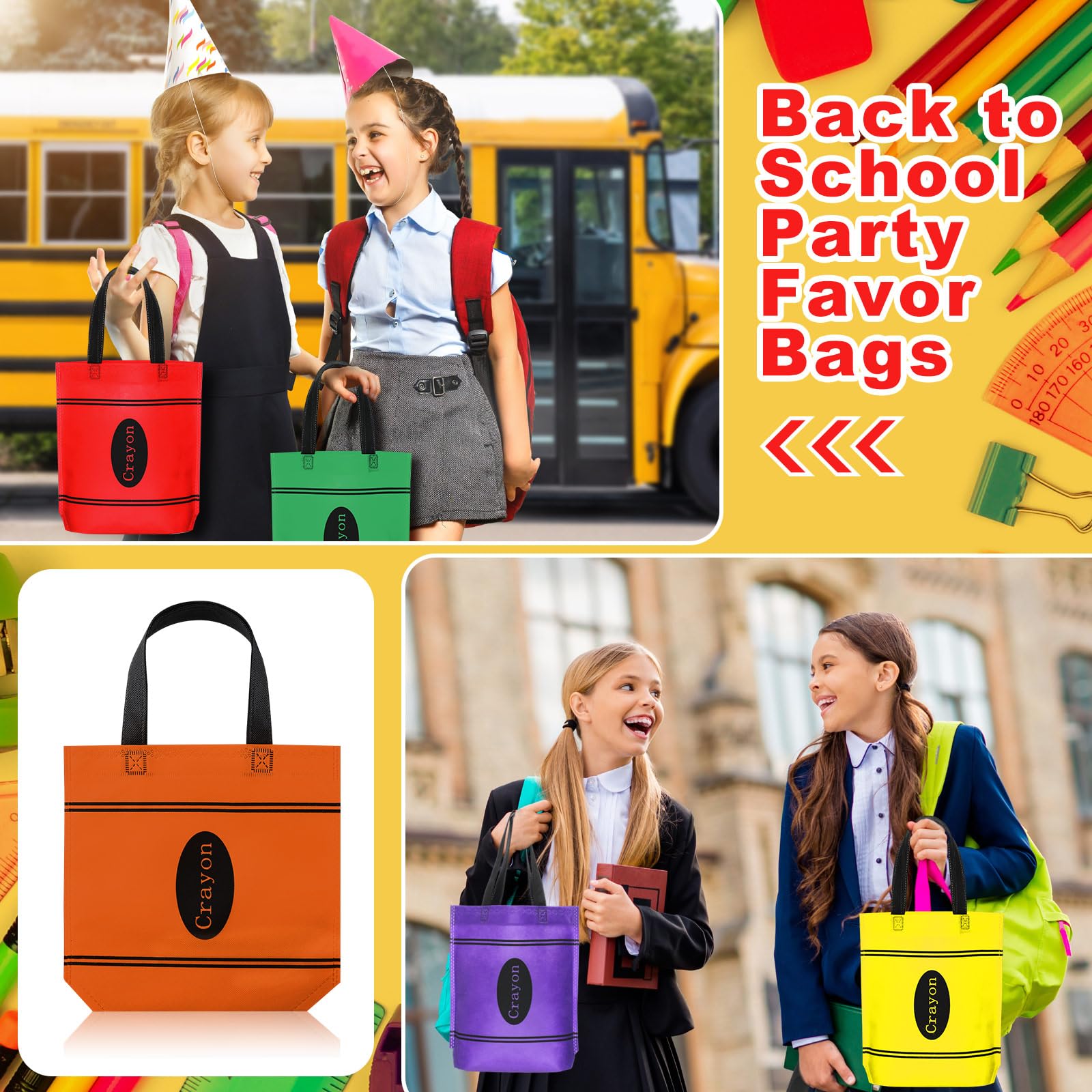 Hosuly 24 bolsas de regalo de fiesta no tejidas para el regreso a clases, bolsa de regalo de graduación, bolsa de mano reutilizable arcoíris, Varios colores