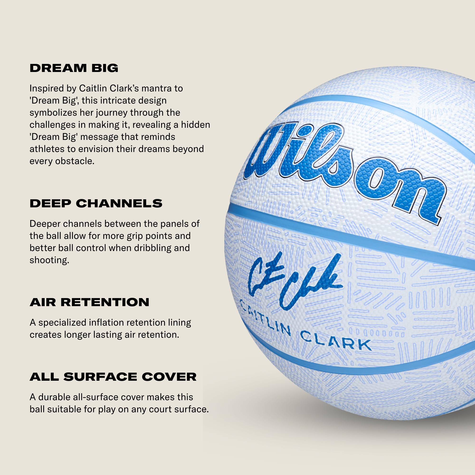 Wilson Caitlin Clark Envision Basketball, Gummibasketball mit 'Dream Big'-Design