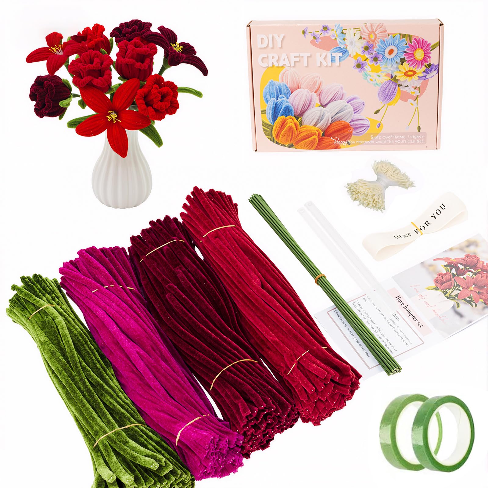 Woobroo 400PCS Pipe Cleaners for Craft Flowers, Macaron Pipe Cleaners Set for Floral Arrangements and Art Projects (Rosé)