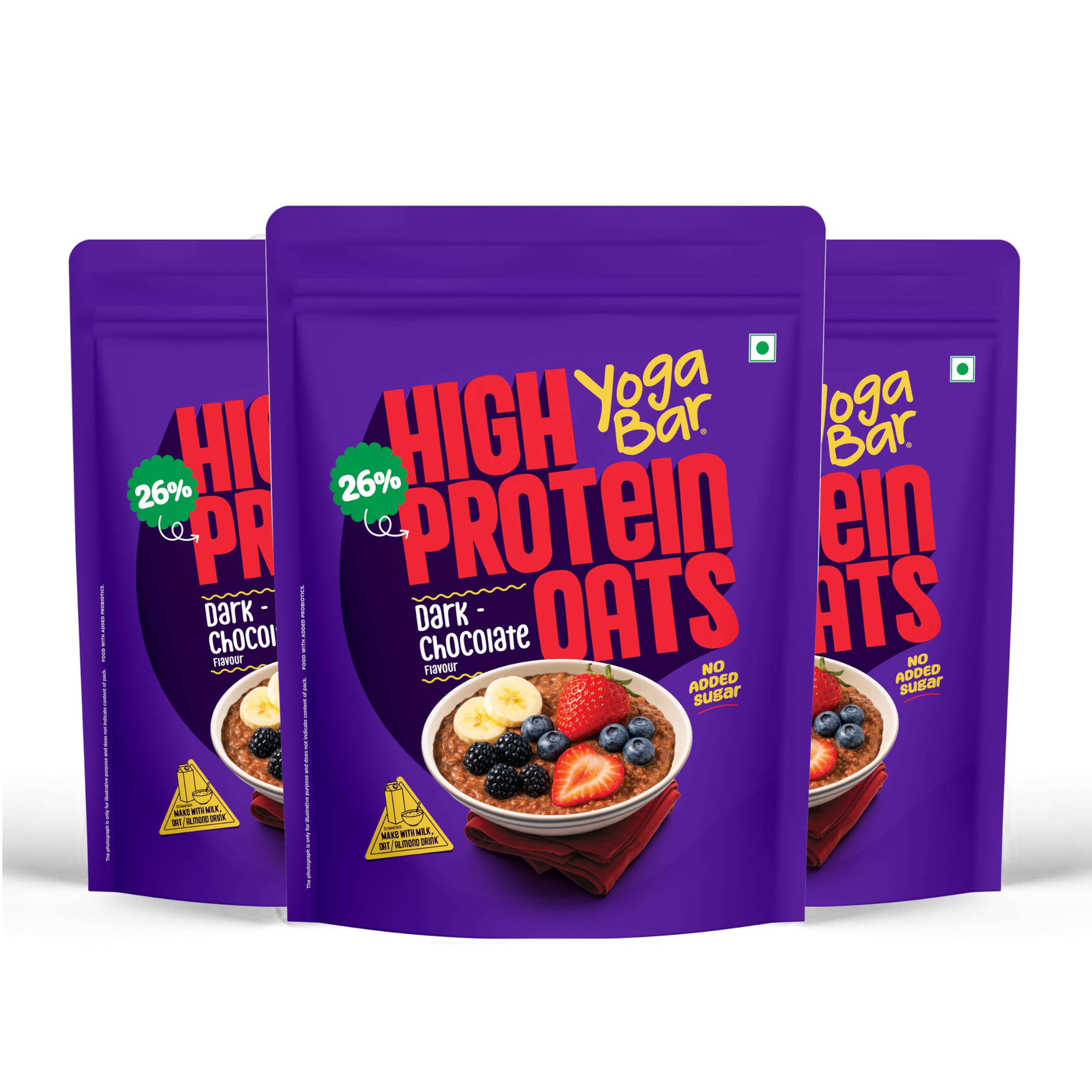 Yogabar 26g High Protein Oats 1kg, Pack of 3 , Dark Chocolate - Breakfast Cereal with Wholegrains, 26% Protein & No added sugar - Oats High Protein for Gym & Weight Management - Premium Protein Blend with Whey Protein Powder - with Goodness of Chia, Sunflower & Pumpkin Seeds & Probiotics for Absorption-image-15