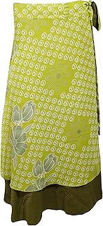 Womens Wrap Skirt Sari Printed Boho Magic Beach Coverup Wrap Dress OneSize Green