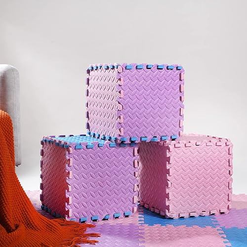 Miniatura 5 de Shihanee 64 tapetes de espuma para bebé, tapetes de juego a granel con bordes entrelazados para niños, bebés, sala de juegos, guardería, gimnasio