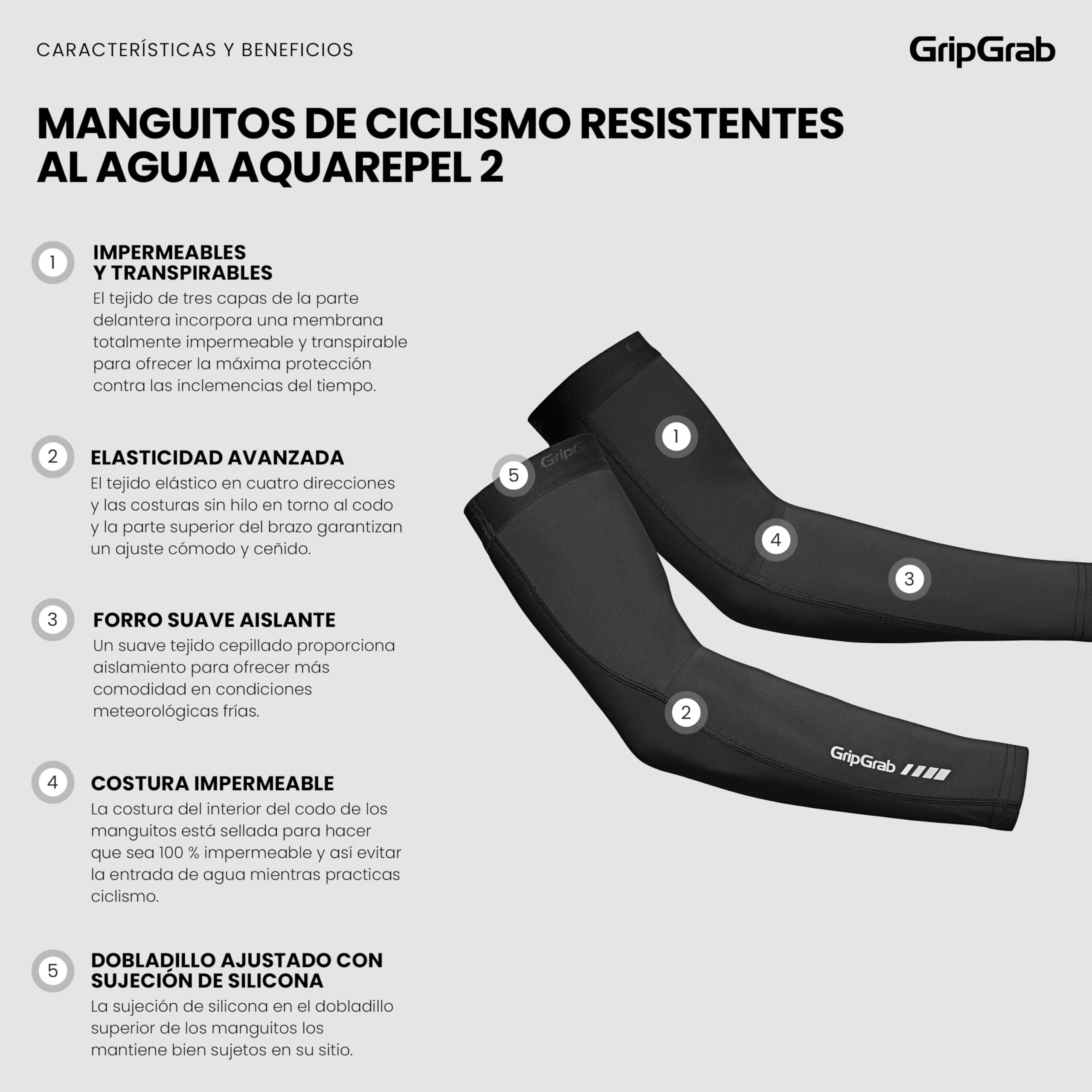 GripGrab Manguitos de Ciclismo AquaRepel 2 Resistentes al Agua Térmicas de Invierno Softshell Antideslizantes Carretera Gravel MTB