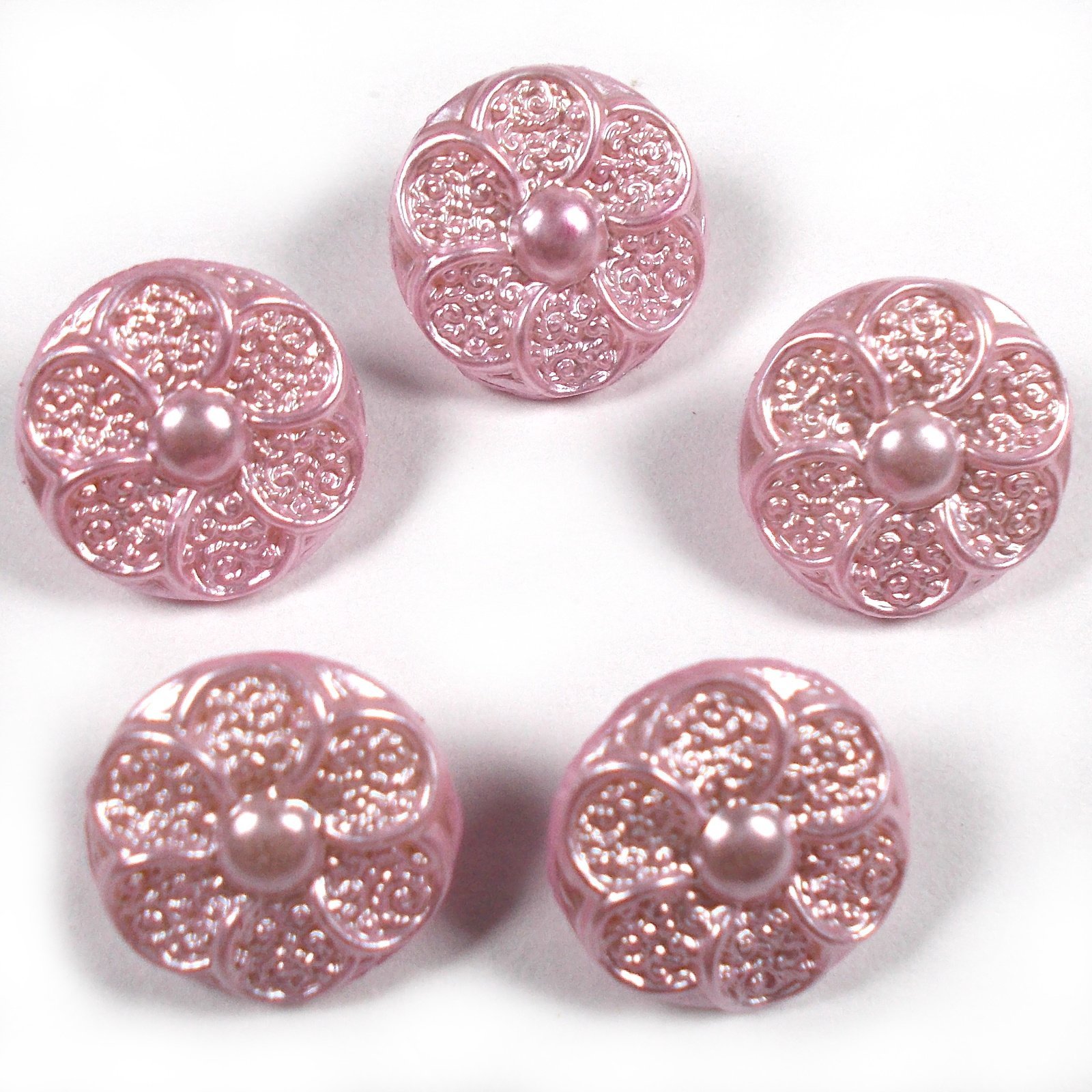 Pastel Ornate Pearl Flower Plastic Buttons 12mm Pack of 5 (Pink)