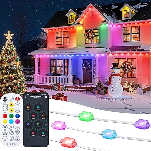 JOYIN Luces de Navidad inteligentes de 118 pies para exteriores, tira de 72 LED con control remoto y aplicación, múltiples modos, impermeable,