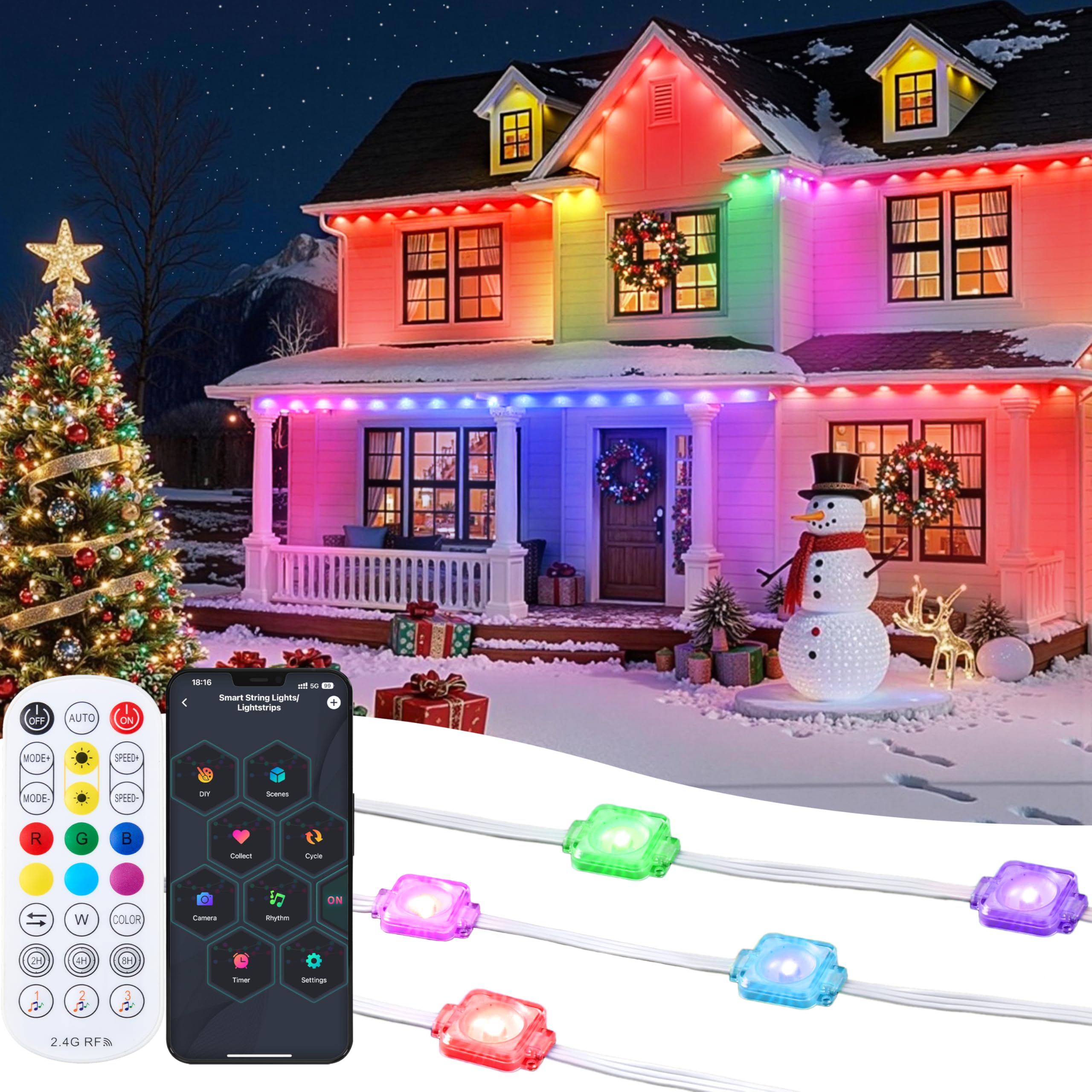 JOYIN Permanent Outdoor Lights Christmas,72 LED 118ft Smart RGB