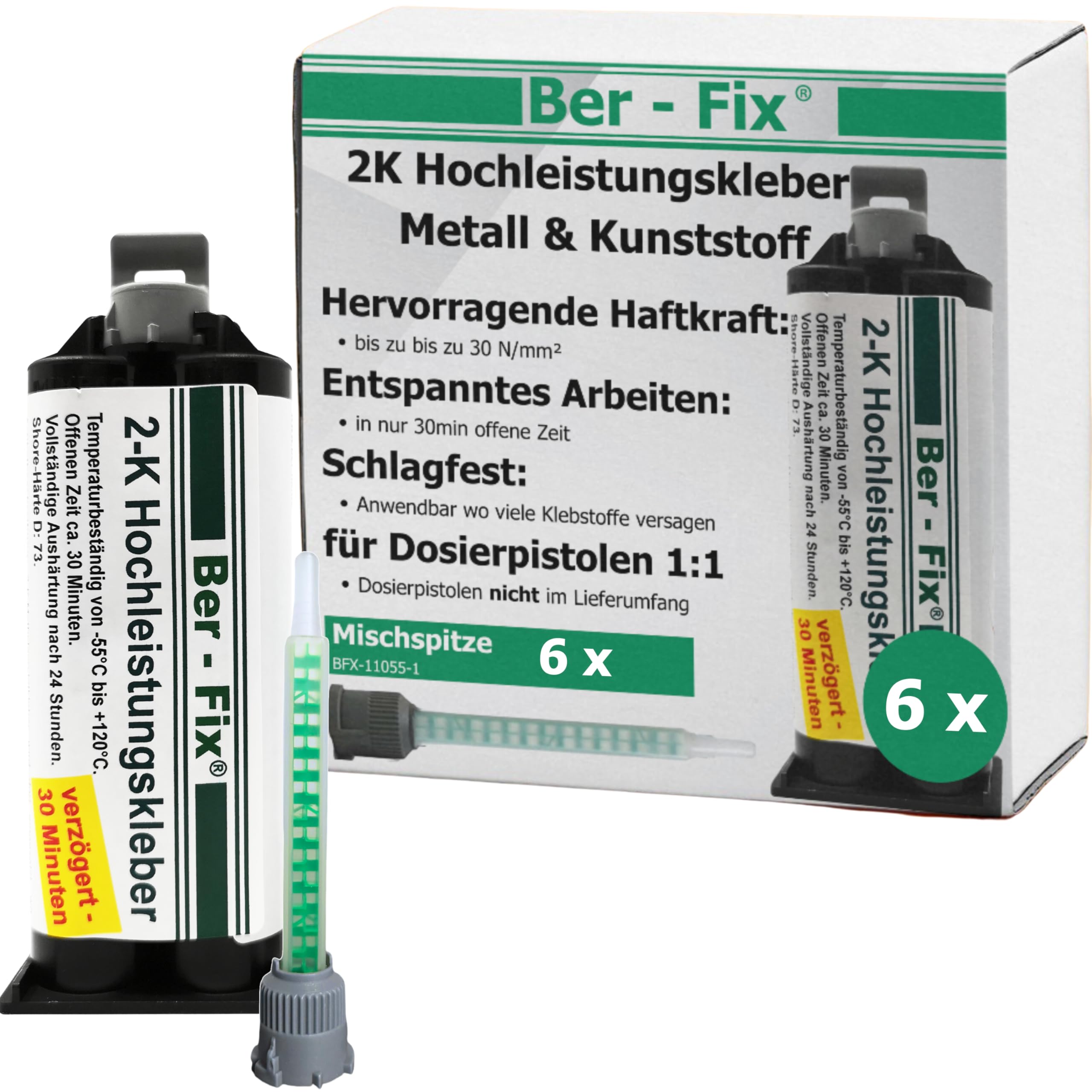 Ber-Fix Hochleistungskleber 2K MMA 30 Min 6x50g + 6 Düsen ohne Pistole