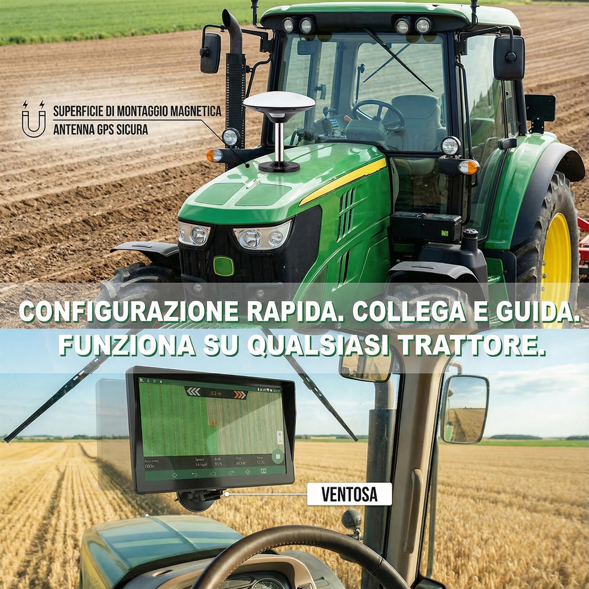 Navigatore GPS per Trattore per l’Agricoltura di Precisione, Navigatore Agricolo GNSS con Schermo Touch da 9", Adatto a Irrorazione, Aratura e Semina, Posizionamento Automatico