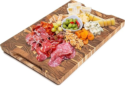 Miniatura 12 de Erreke Tabla de cortar de madera de teca (XL, 17.5 x 12 x 1.5 pulgadas), tablas de cortar de madera grandes y gruesas para cocina con ranura para