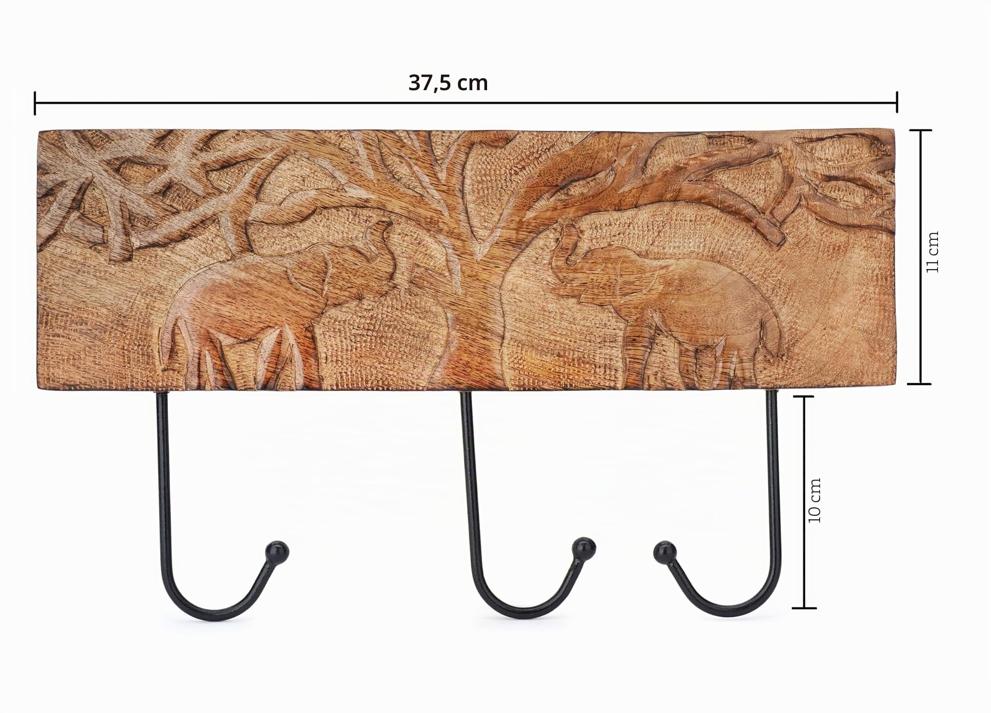 Ajuny Perchero de Pared de Madera con 3 Ganchos – Diseño de Elefante para Colgar Abrigos, Toallas, Batas y Ropa – Colgador Decorativo para Entrada, Hogar y Regalos – 38x15 cm.