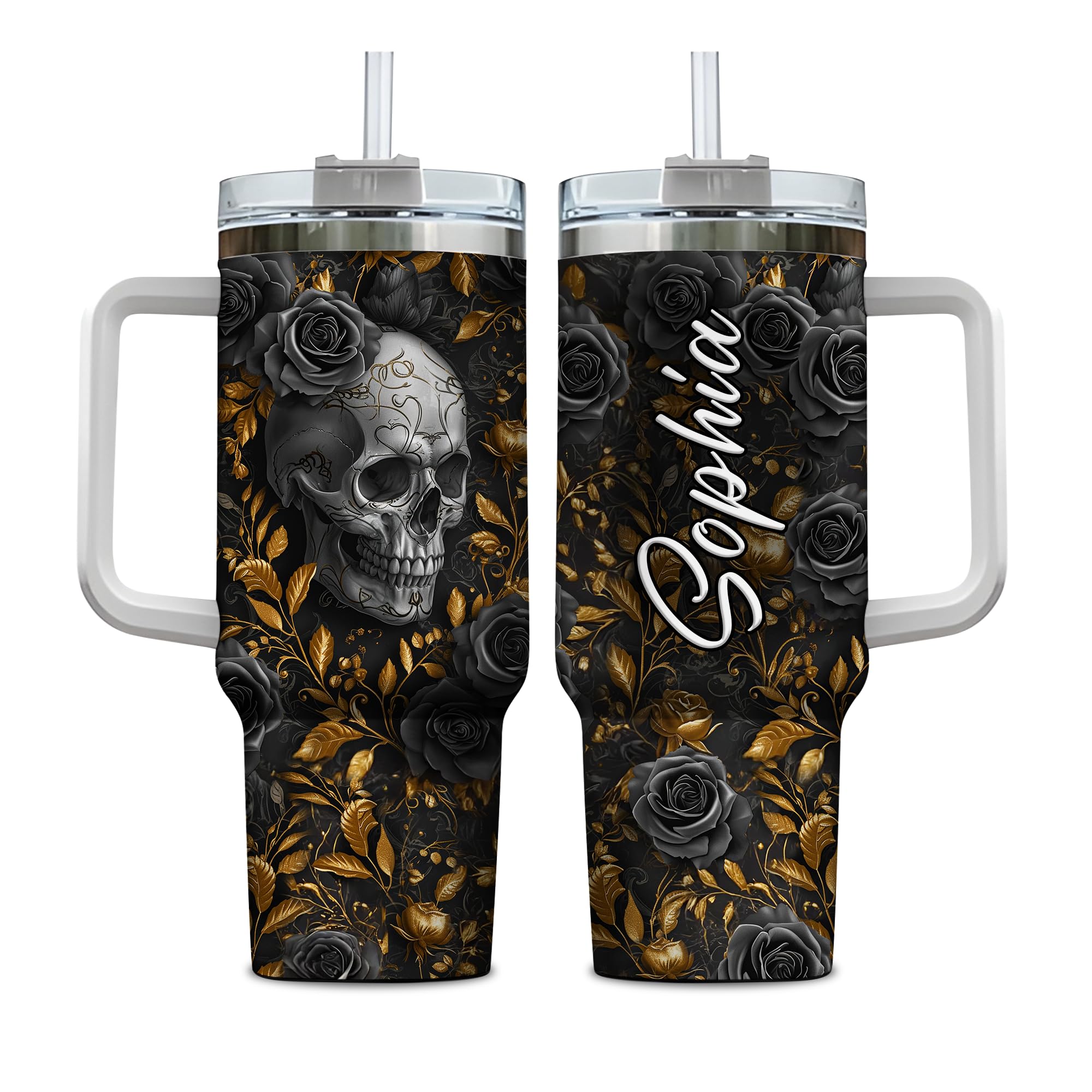 Hyturtle Personalized Gothic Skull Tumbler - Sunflower Gifts For Skeleton Lovers - Horror Lover Gifts - Gift For Women On Halloween - Spooky Tumbler -