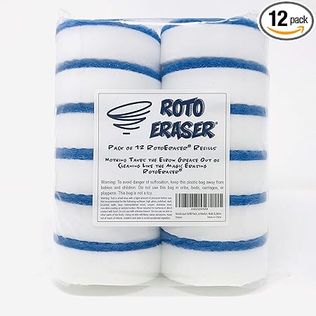 RotoEraser Refill Pack of 12 | Drill Powered Magic Cleaning Eraser Sponges | High Density Melamine Scrubber Pads for The Bathroom, Kitchen, Floors, Baseboards, Grout, Magic Marker, Walls & More