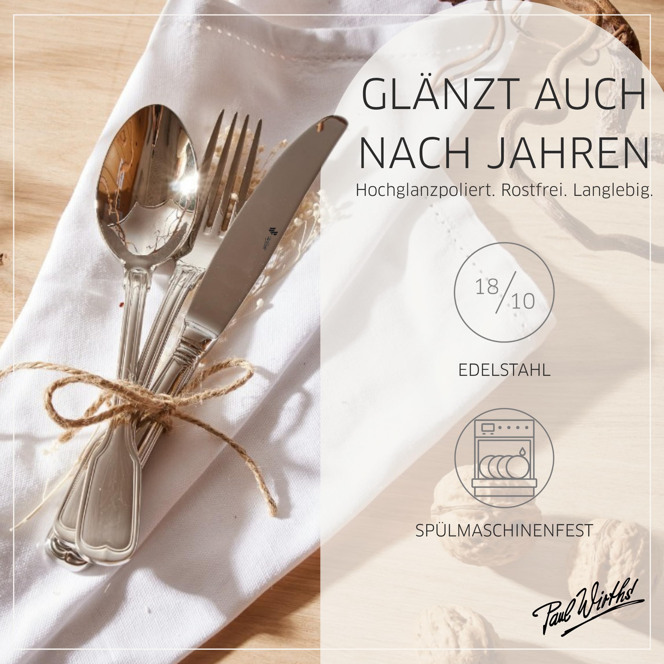 Paul Wirths Besteck-Set 30-teilig für 6 Personen, Augsburger Faden | Hochwertiger Edelstahl 18/10, hochglanzpoliert, rostfrei, spülmaschinenfest und im praktischen Besteckkasten