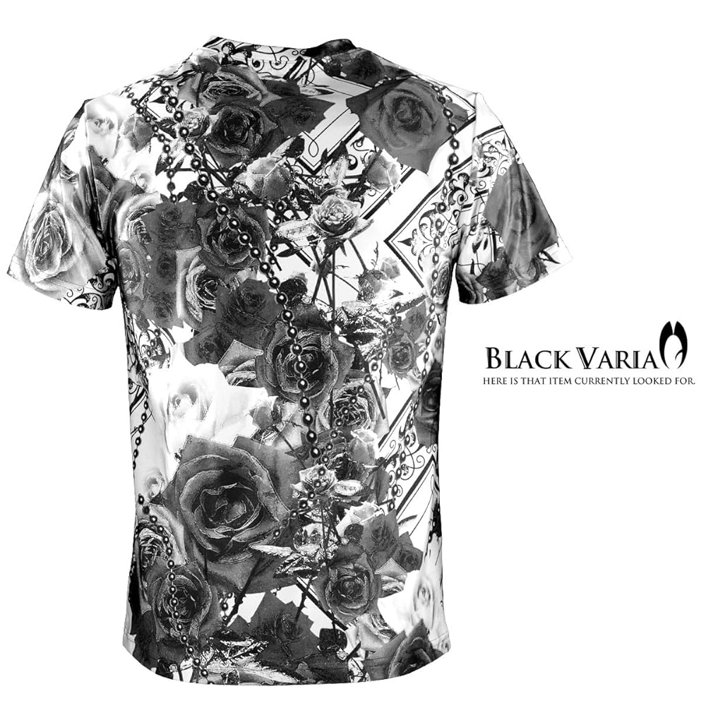 黒に薔薇の柄入り Amazon | (ブラックバリア) BLACK VARIA Tシャツ 薔薇柄 花柄