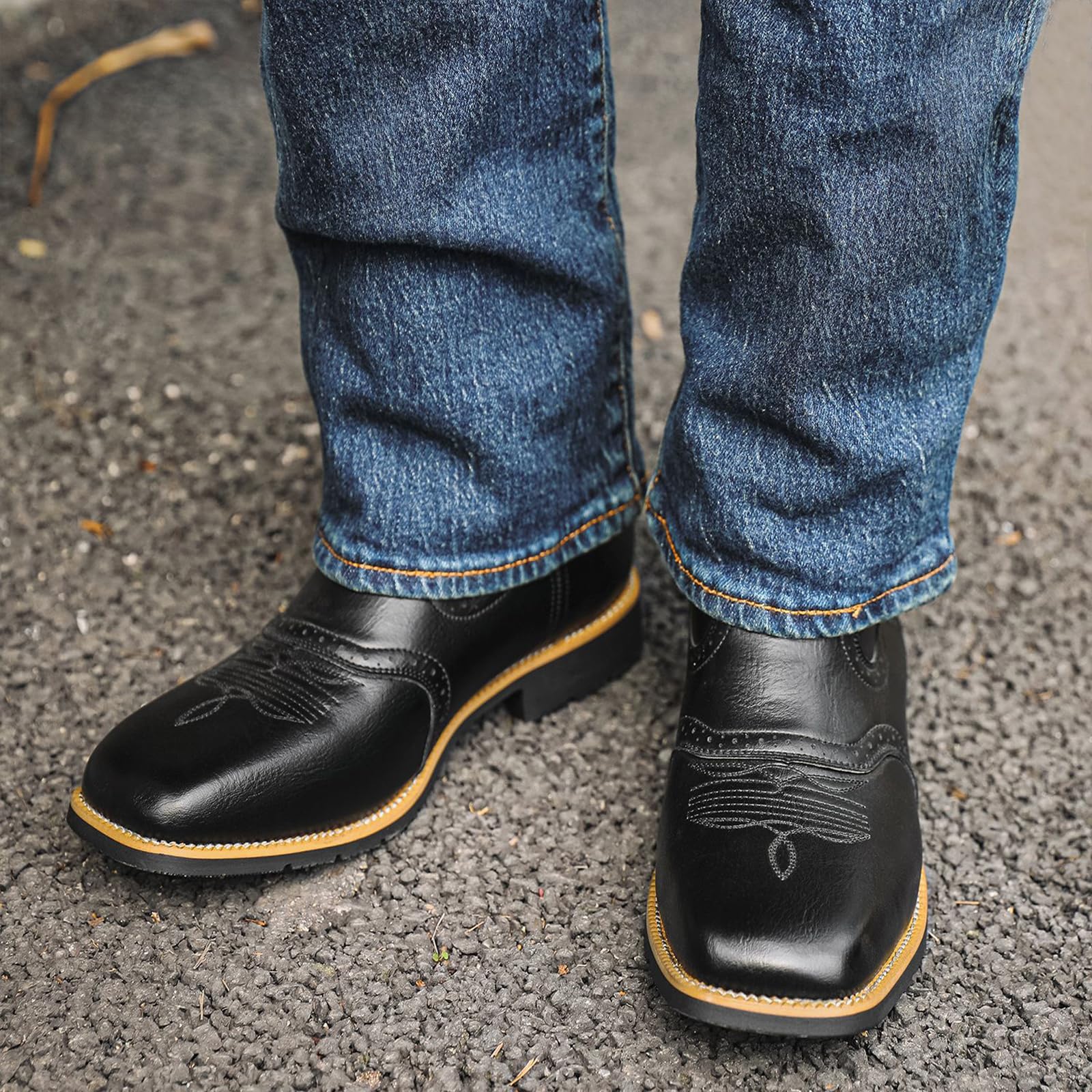 Stivali da Cowboy Western per Uomini con Classica Ricamo Slip-on Punta Quadra Stivali Corti Country