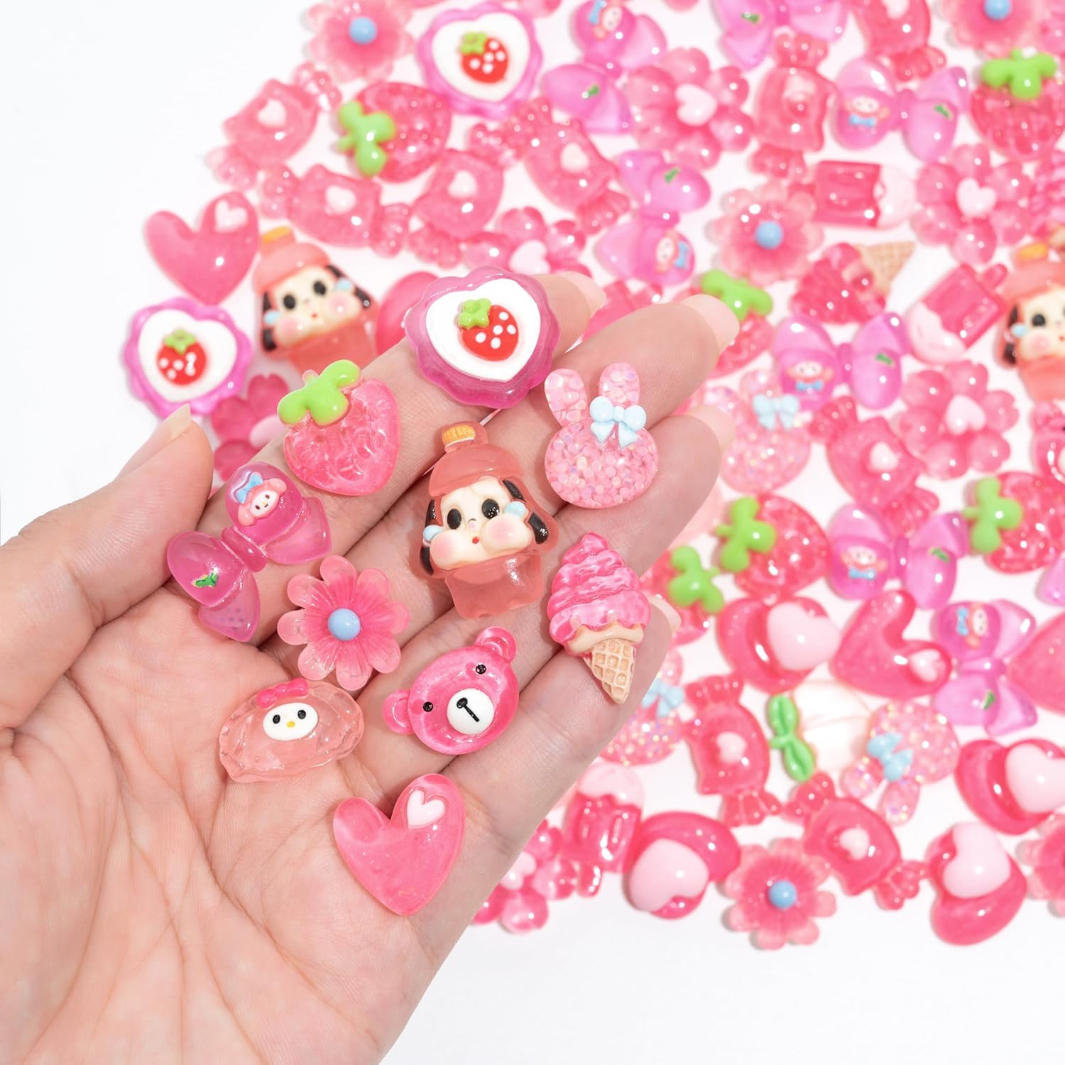 Charms 100PCS Mixed Kawaii Flatback Resin Charms for Crafts, Cabochon for DIY Projects, Slime Charm, Resin Art, Scrapbooking, Phone Case & Accessories (Pink) - Image 3