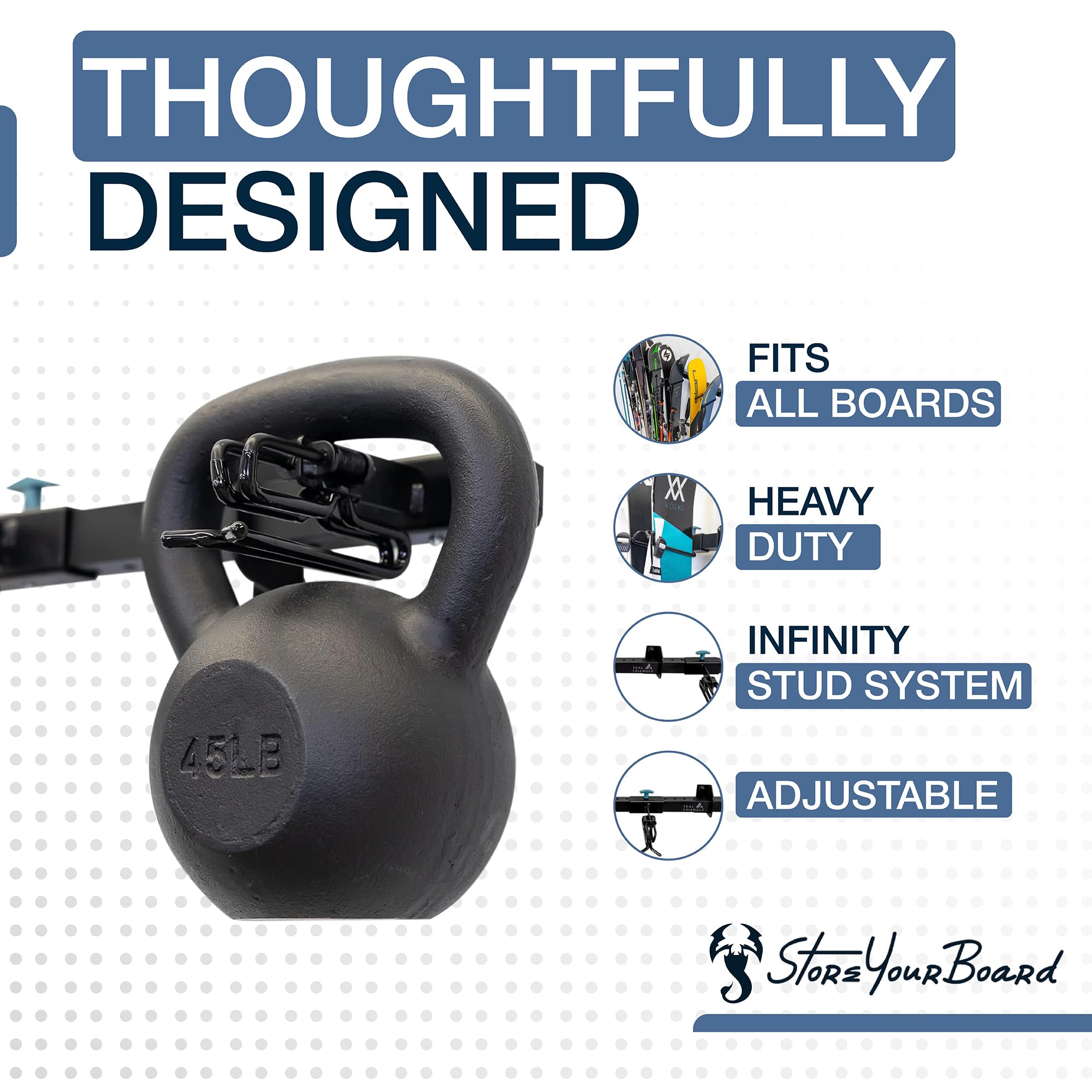 StoreYourBoard Omni - Estante de Almacenamiento de Pared para esquí y Snowboard | Soporte de Pared de esquí para el hogar y el Garaje