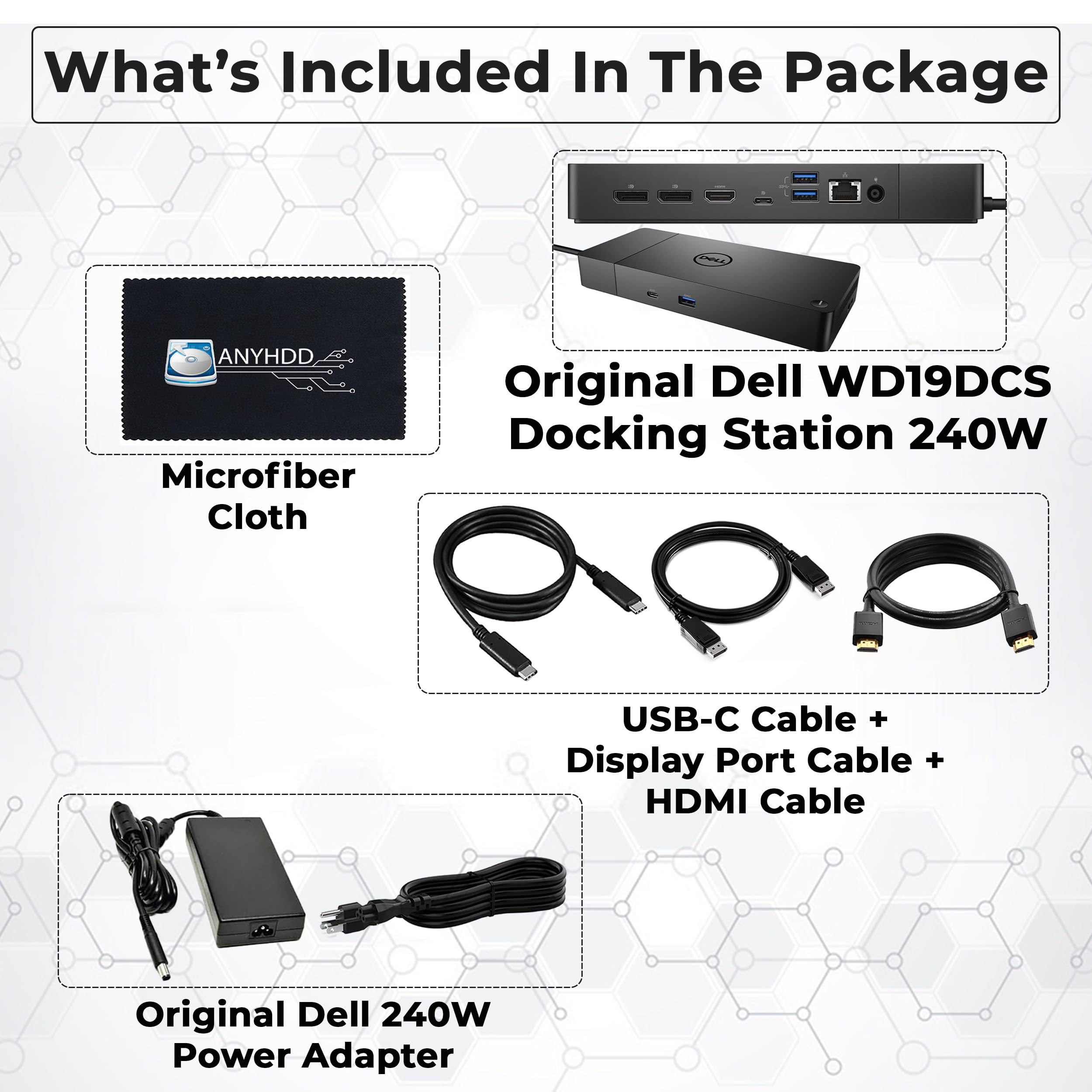 Dell Performance Dock - WD19DCS Docking Station with 240W Power Adapter (210W Power Delivery) + HDMI Cable + Display Port Cable + USB-C Cable + Microfiber Cloth Included