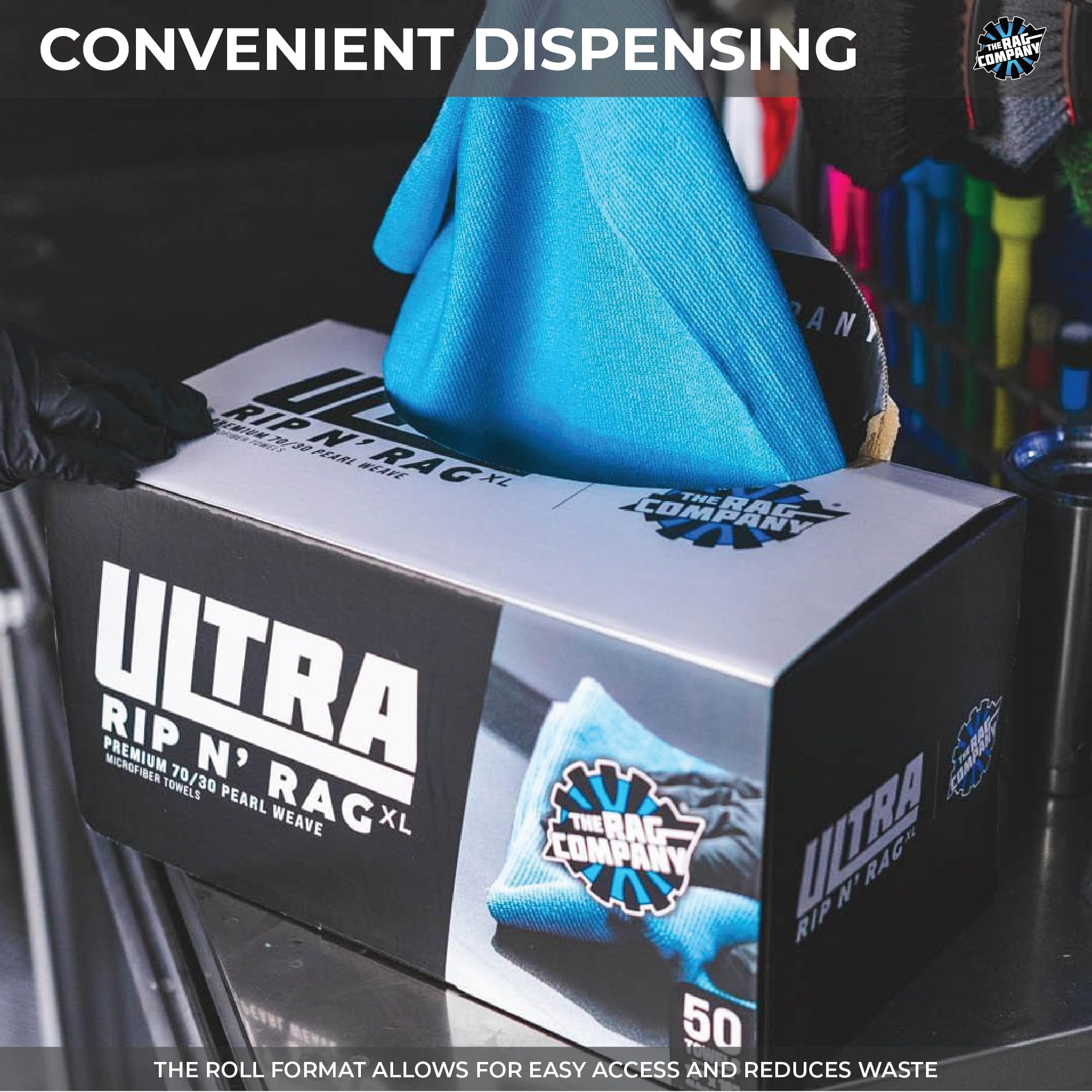 The Rag Company Ultra Rip N' Rag XL Lot de 50 Serviettes en Microfibre réutilisables de qualité supérieure pour revêtements, Verre, détails, Maison, Camping-Car et Plus Encore – Mélange 70/30 de