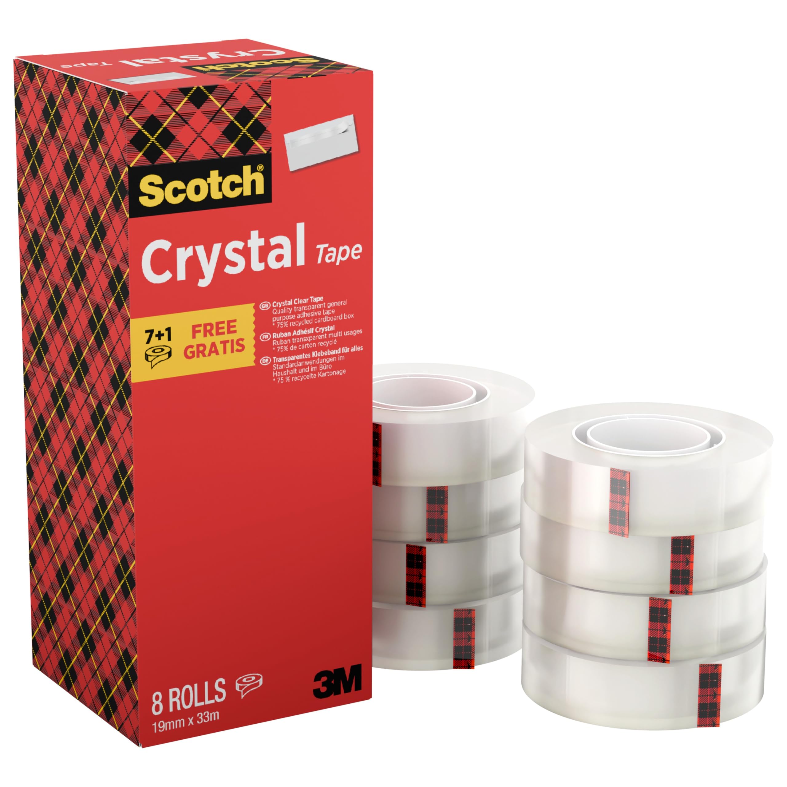 Scotch 19 Mm X 33 M Crystal Tape Roll (Pack Of 8)