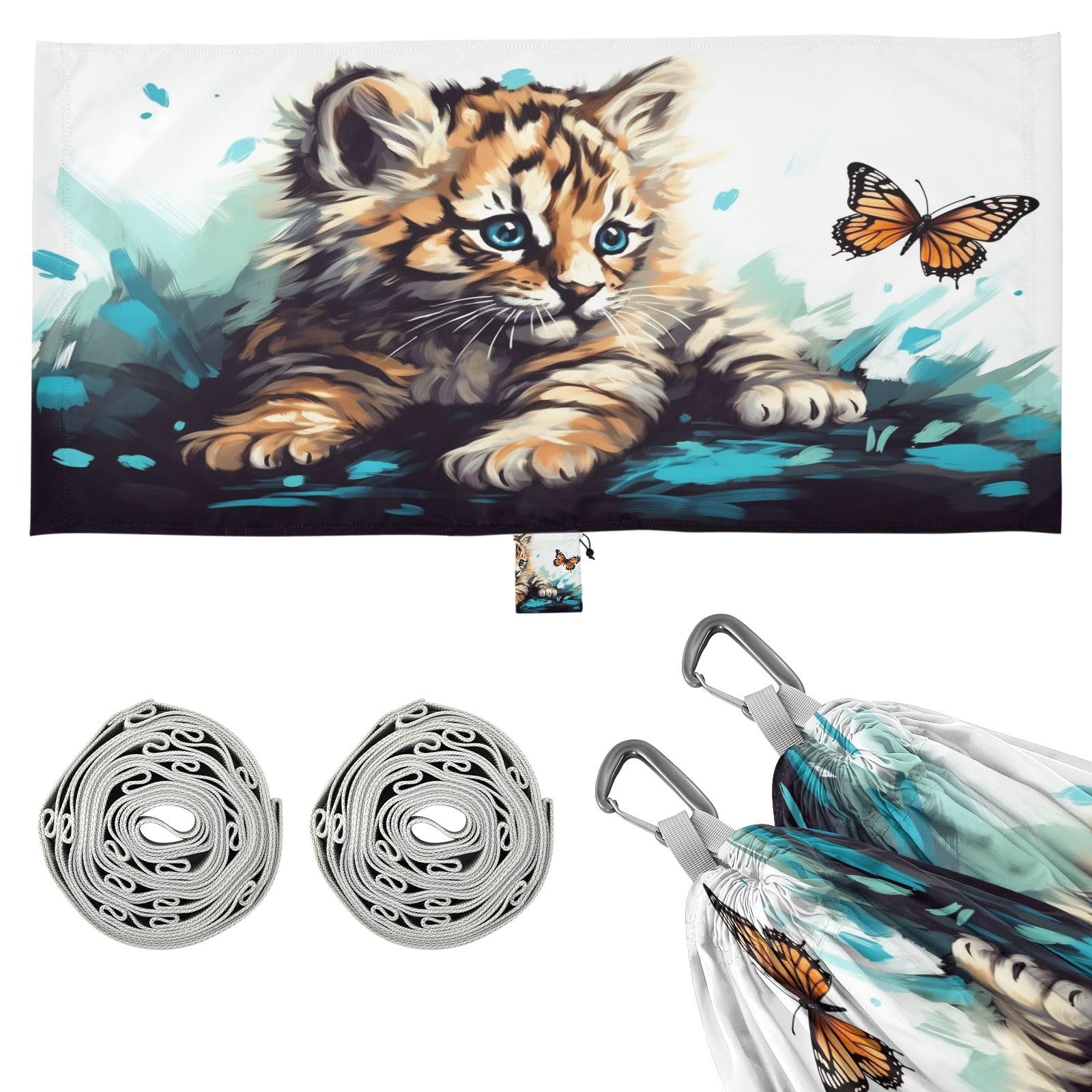 Haskirky Cute Cats Camping Hammock, Single Portable Hammocks with Tree Straps & Attached Carry Bag, 330Lbs Capacity Perfect for Outside Indoor Hiking Beach Backpack Travel