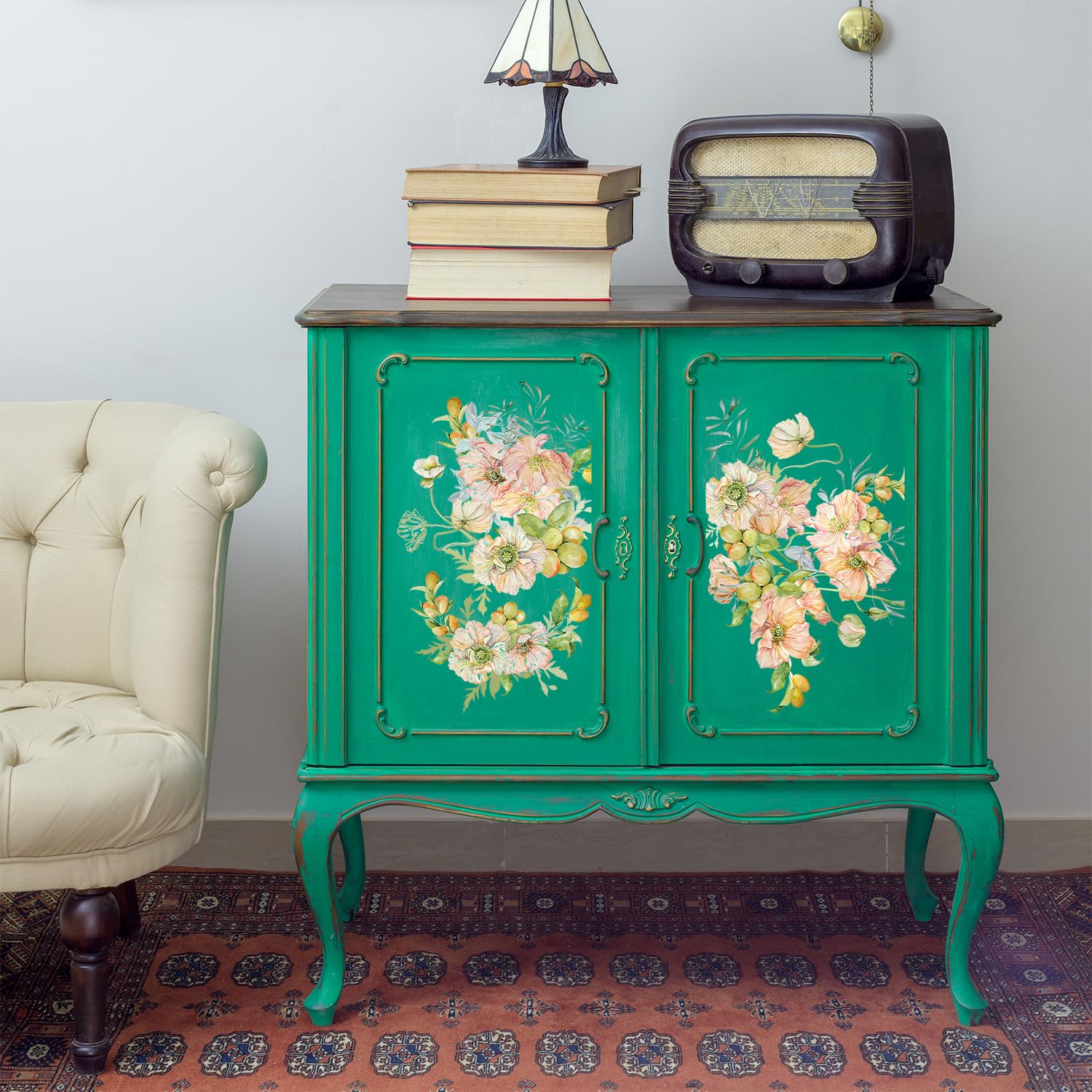 Flortlias Vintage Stylish Design Rub on Transfers for Furniture, Matte Finish Floral UV DTF Stickers, Unique Patterns for DIY Nightstand, Wardrobe,